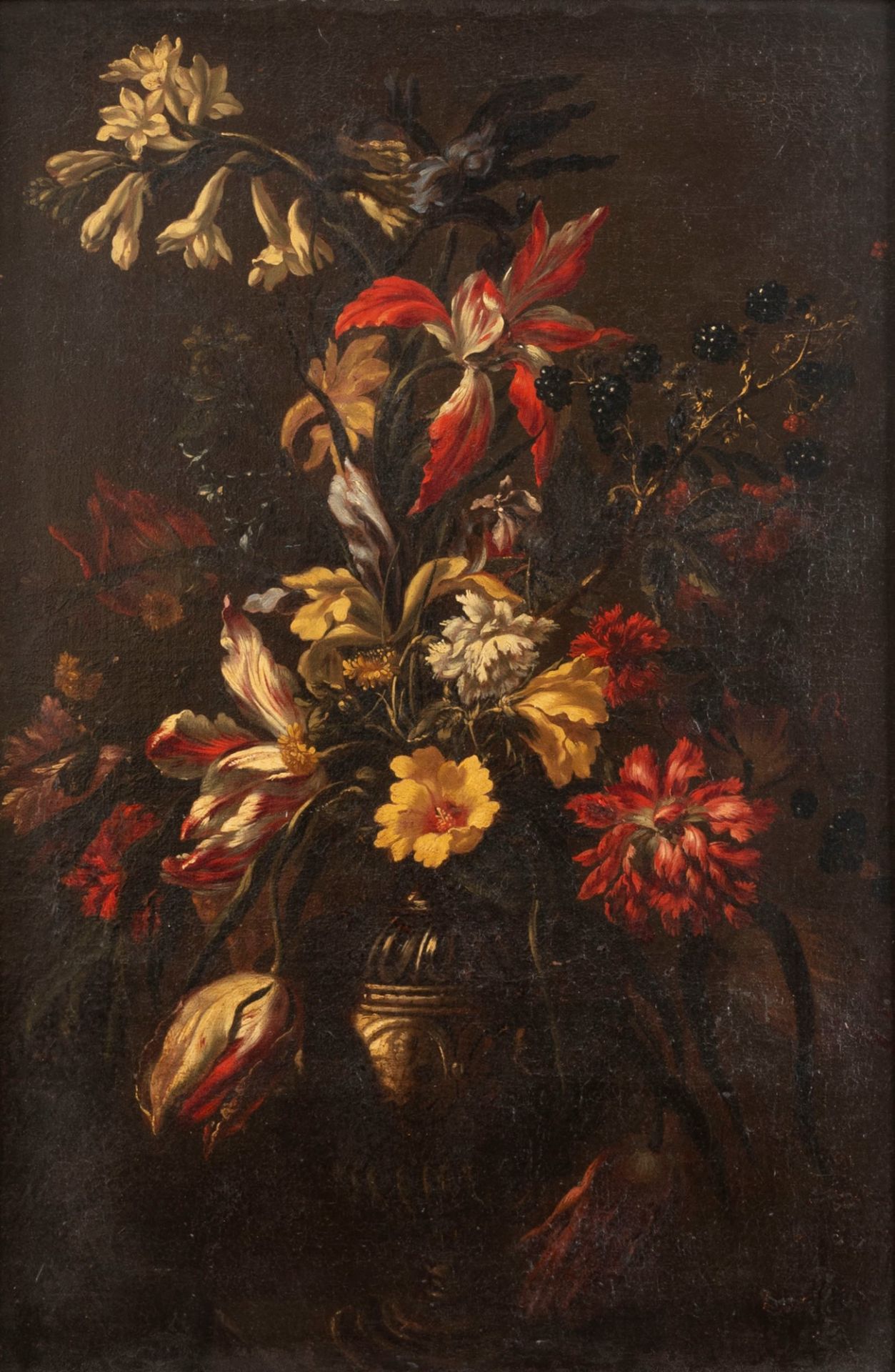 Circle by Francesco Caldei (Mantua, c. 1584 – Venice, 1674) - Flowerpot with tulips and carnations