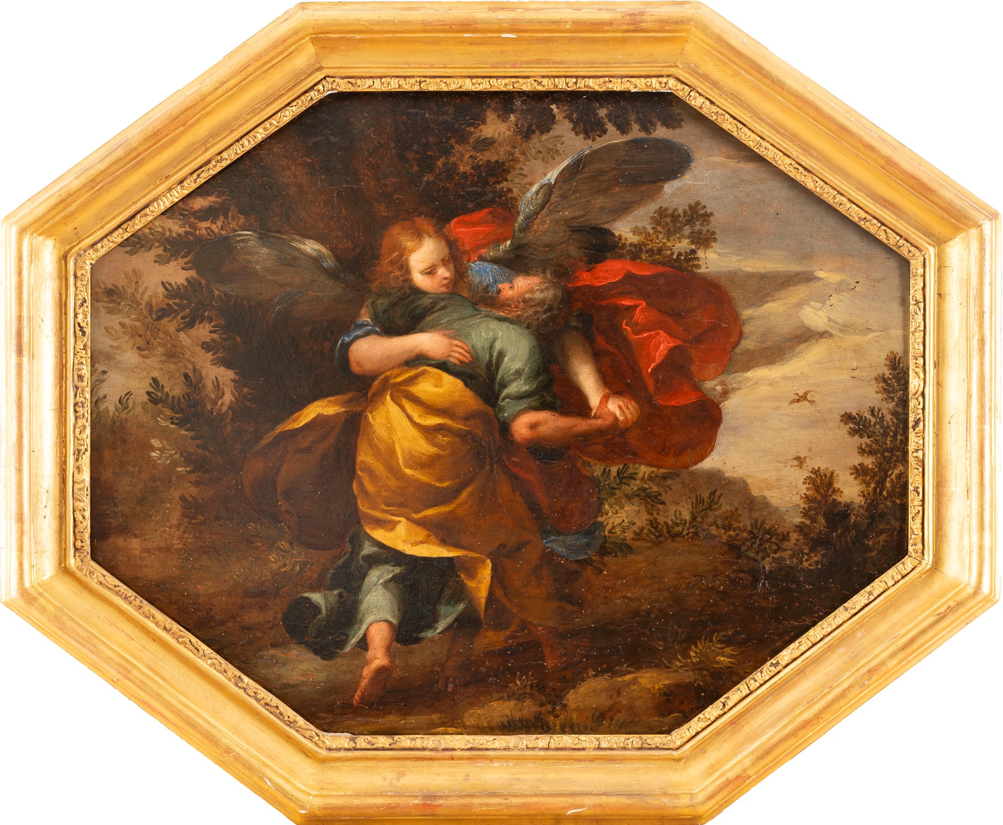 Lombard School, XVII century - Fight of Jacob and the angel