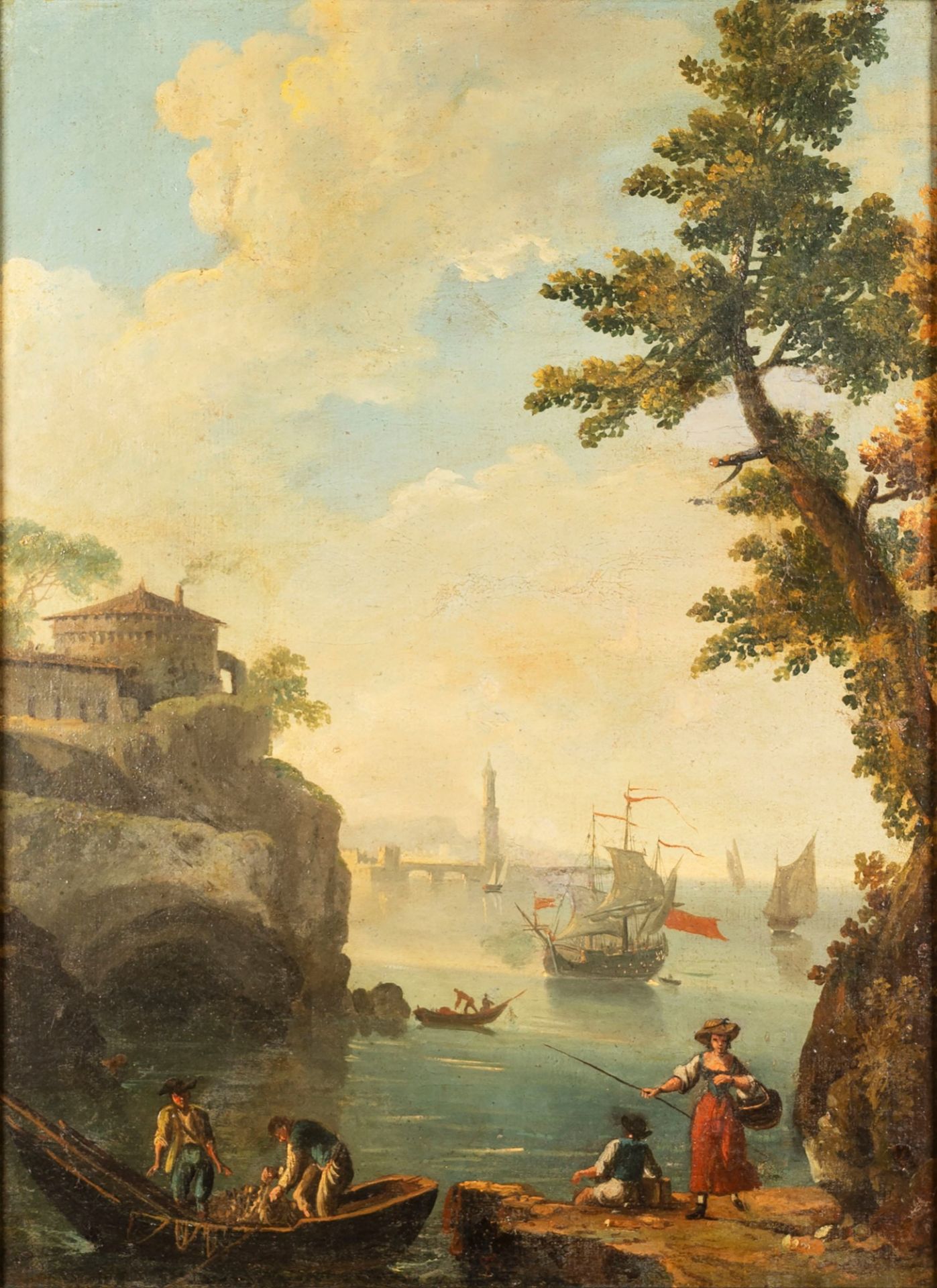 Italian school, eighteenth century - Two coastal landscapes with fishermen and sailing ships - Image 2 of 7