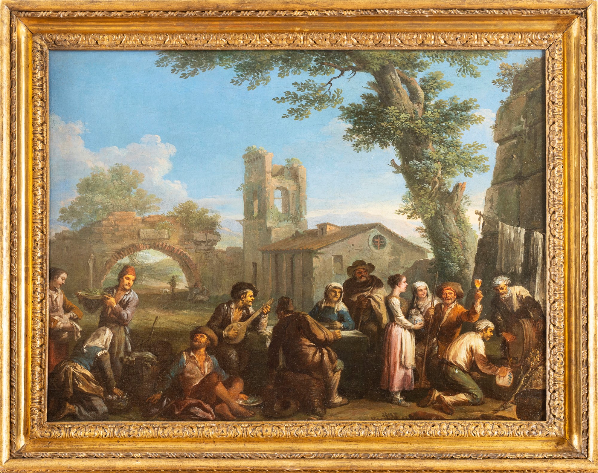 Paolo Monaldi (Roma 1710-Roma 1779) - Landscape with peasants feasting on the farmyard - Image 2 of 3