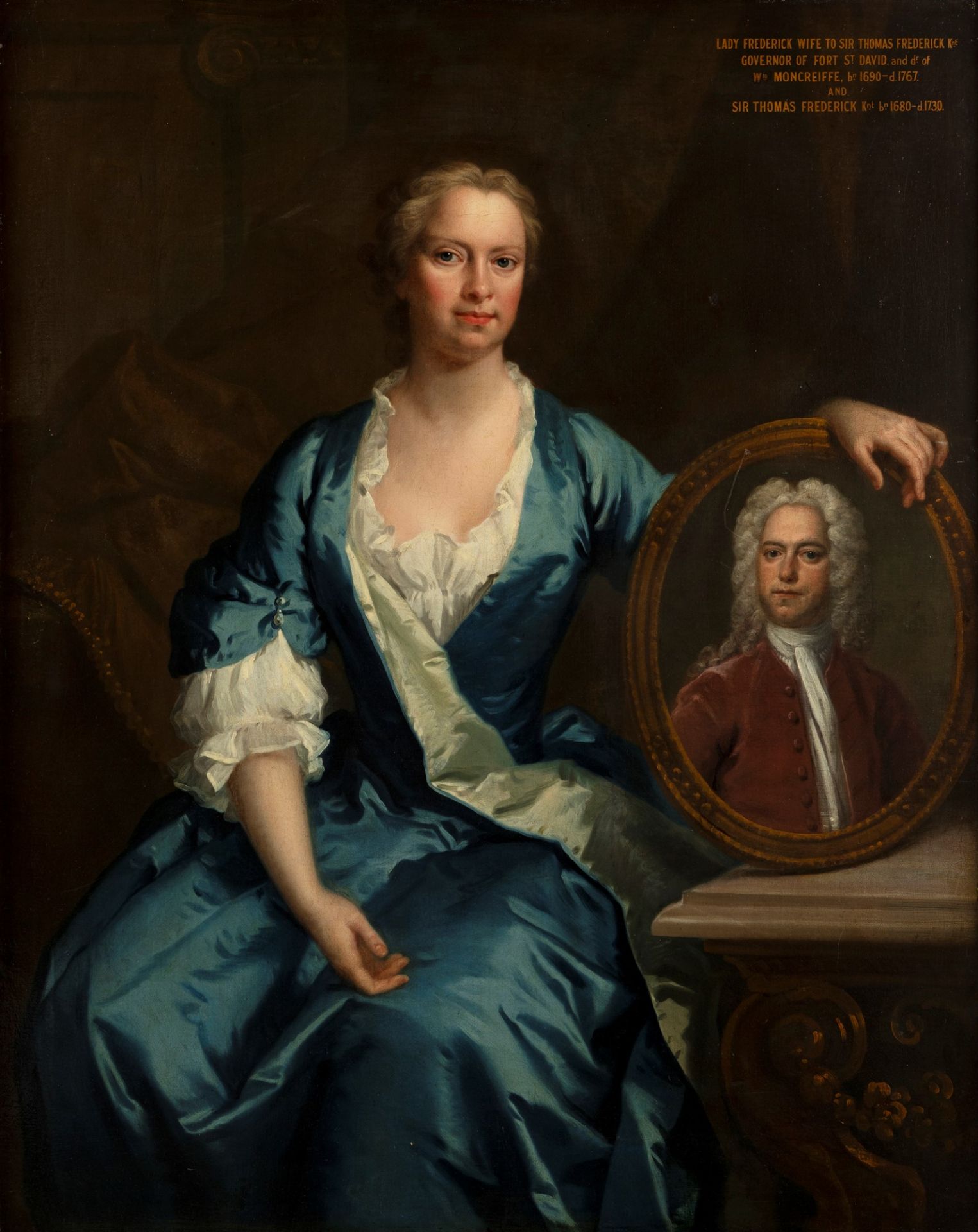 English School, XVIII Century - Portrait of Lady Frederick with painting of her husband, Sir Thomas - Image 2 of 5