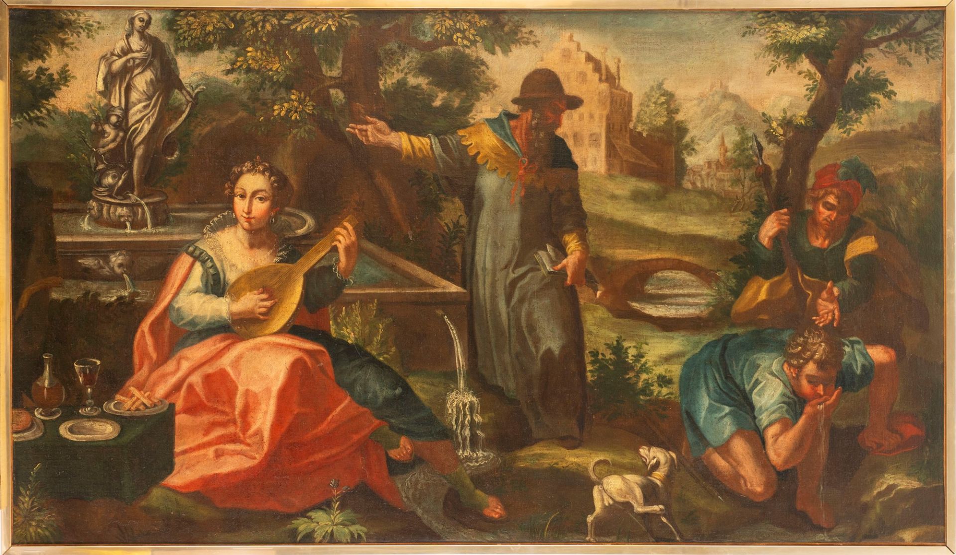 Flemish painter active in Italy, seventeenth century - Allegorical scene with noblewoman playing the - Image 2 of 3