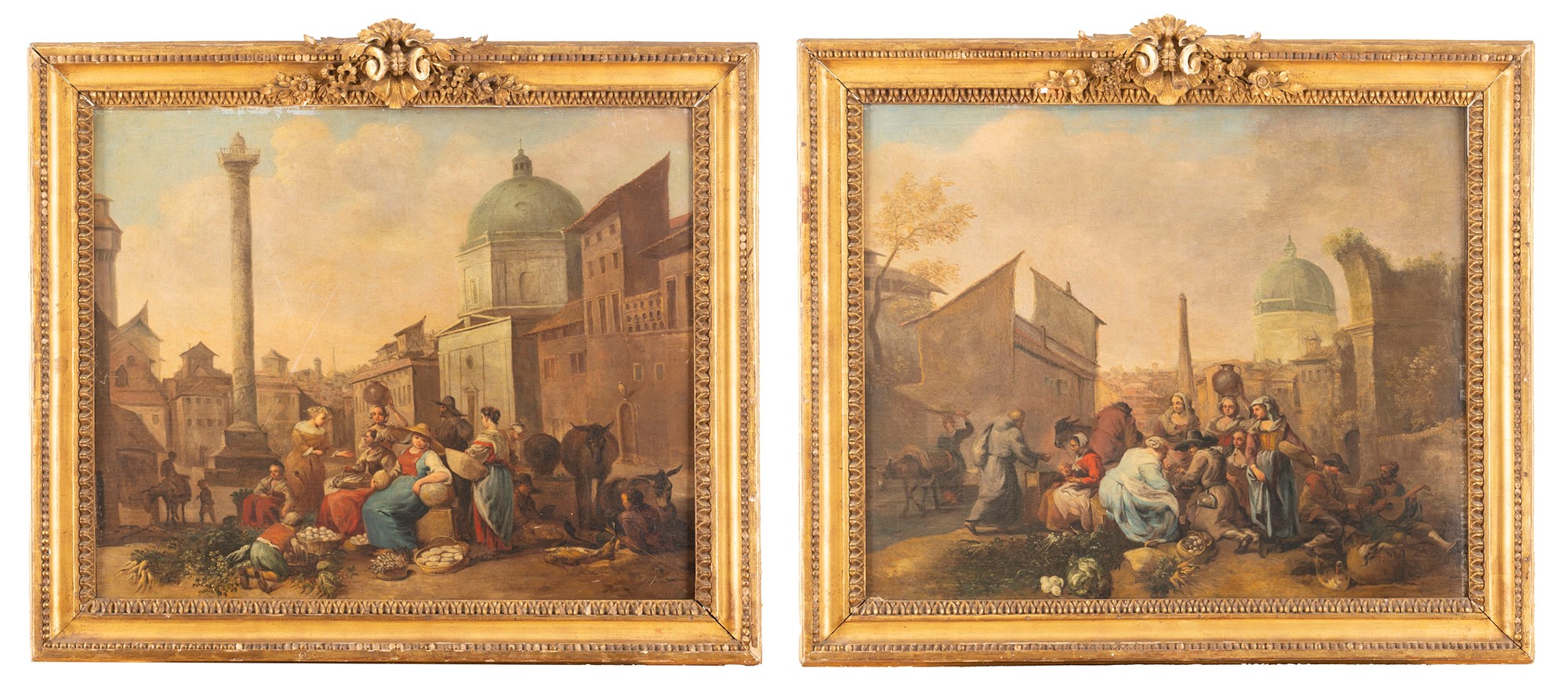 Circle of Hendrick Mommers (1623 - 1693) - Two market scenes with views of Rome in the background