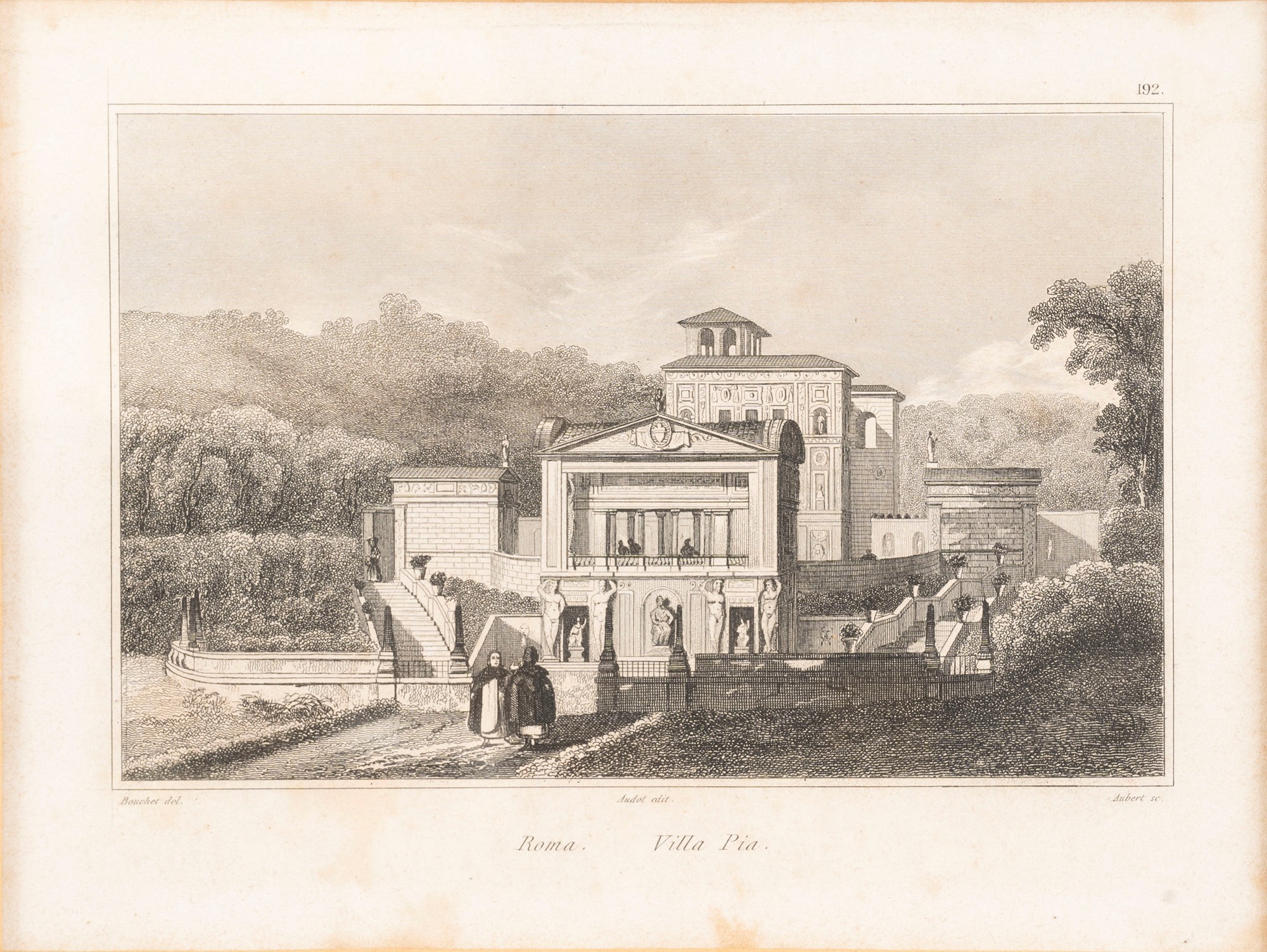 Jules-Frédéric Bouchet (Parigi 1799-1860) - Two prints depicting Villa Pia in Vaticano and the Casi - Image 4 of 6