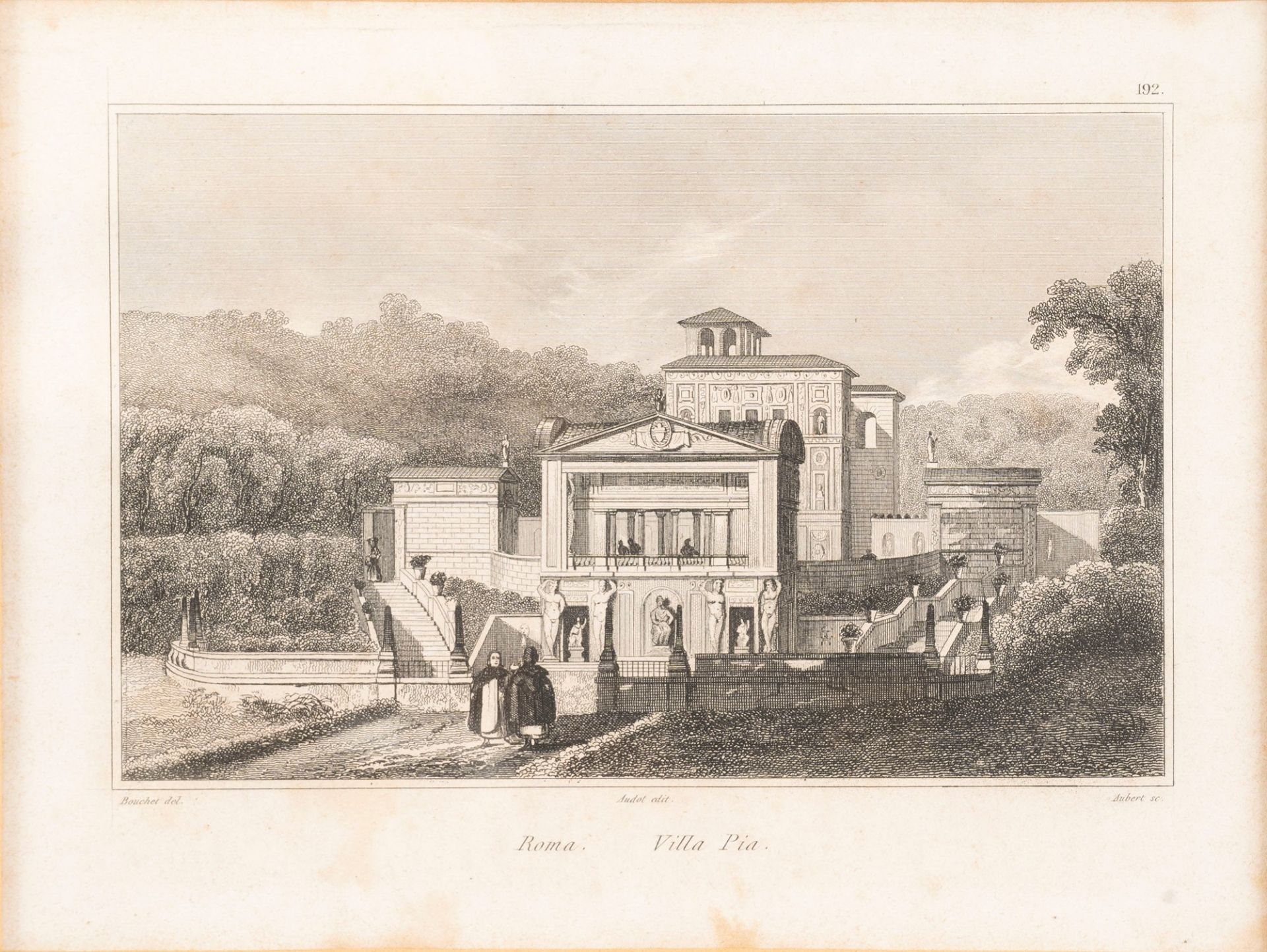 Jules-Frédéric Bouchet (Parigi 1799-1860) - Two prints depicting Villa Pia in Vaticano and the Casi - Image 4 of 6