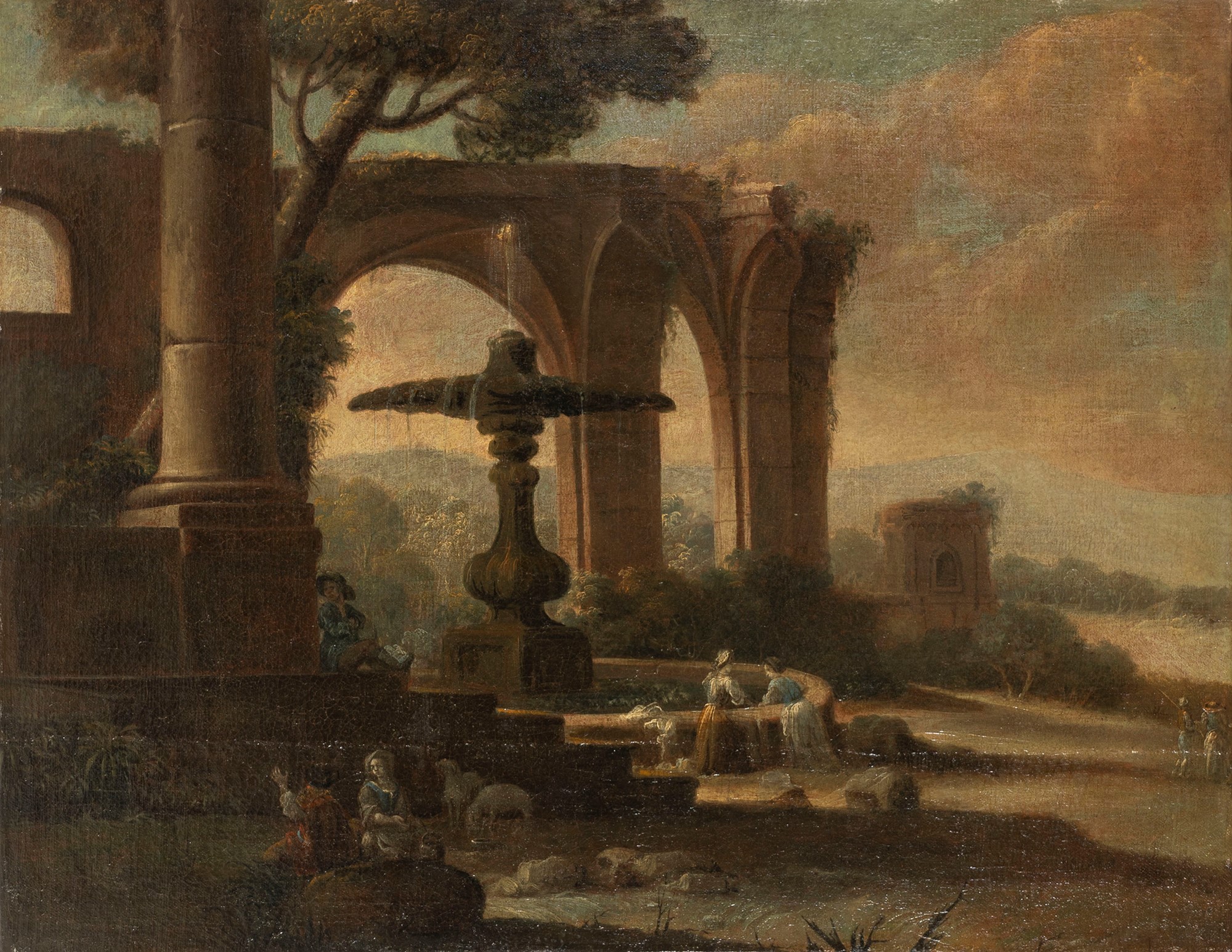 Italian school, eighteenth century - Two architectural caprices with figures - Image 4 of 5