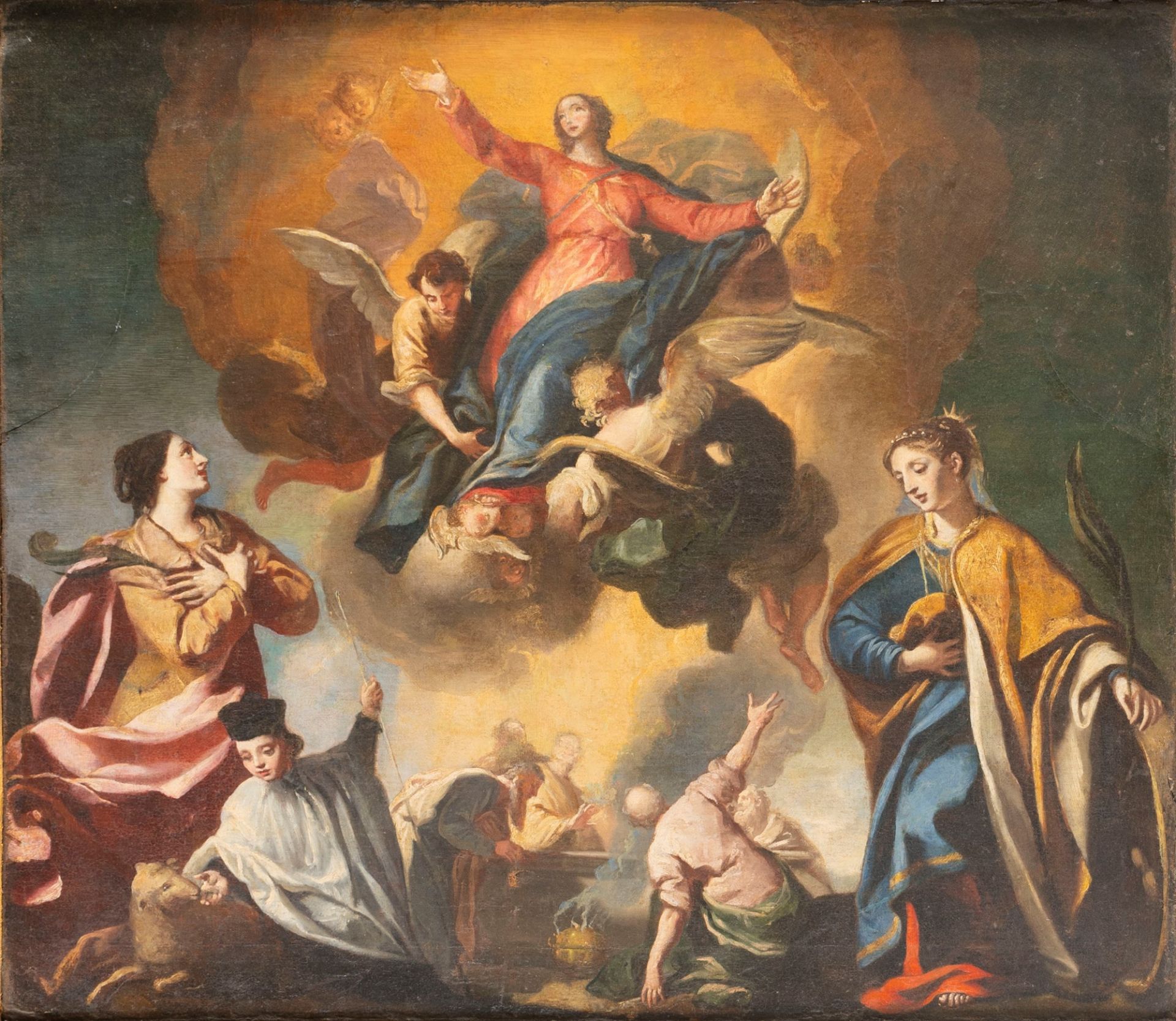 School of Central Italy, XVII century - Assumption of the Virgin between Saint Catherine of Alexandr