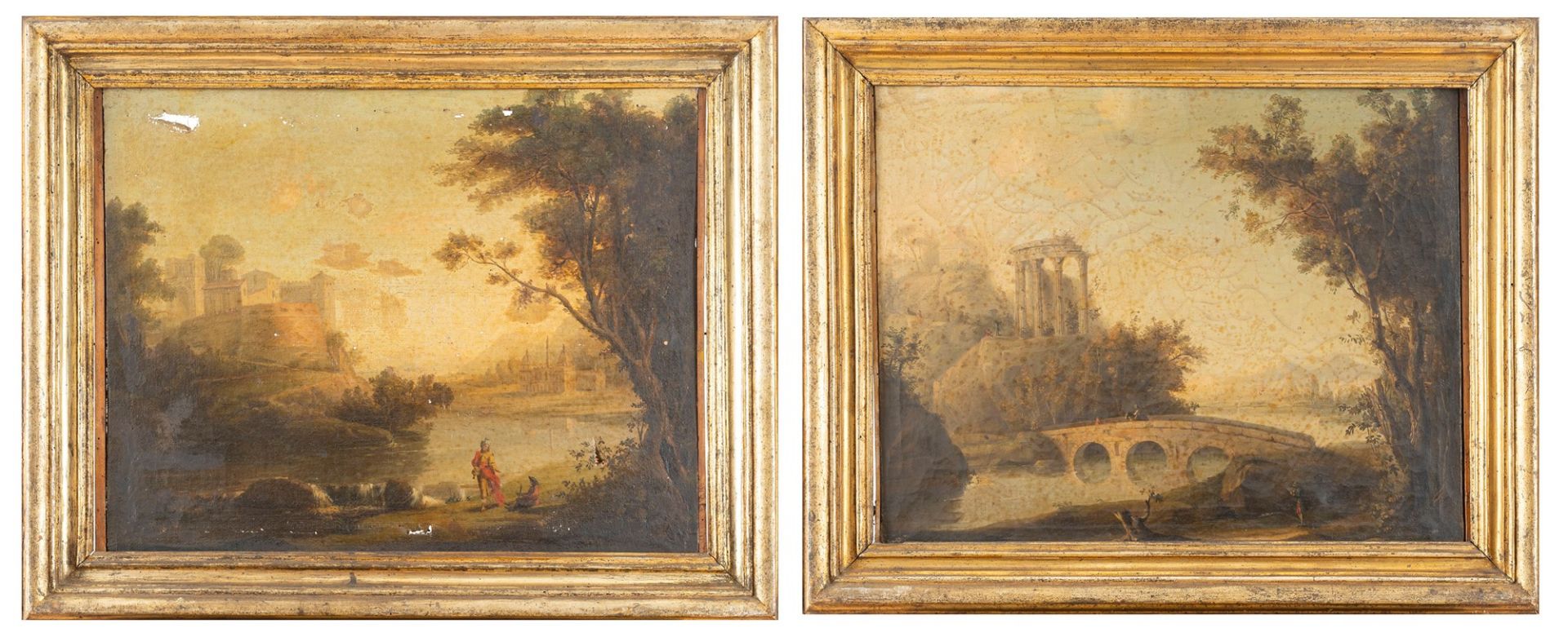 Italian school, late eighteenth century - early nineteenth century - Two Arcadian landscapes with by