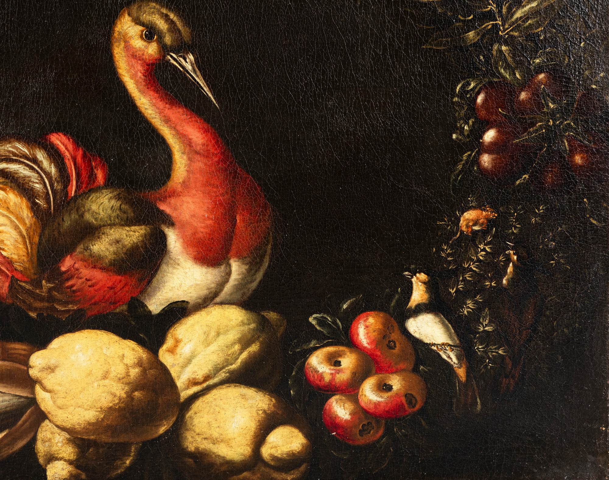 Neapolitan school, XVII century - Garland of fruit and vegetables with birds - Image 4 of 7