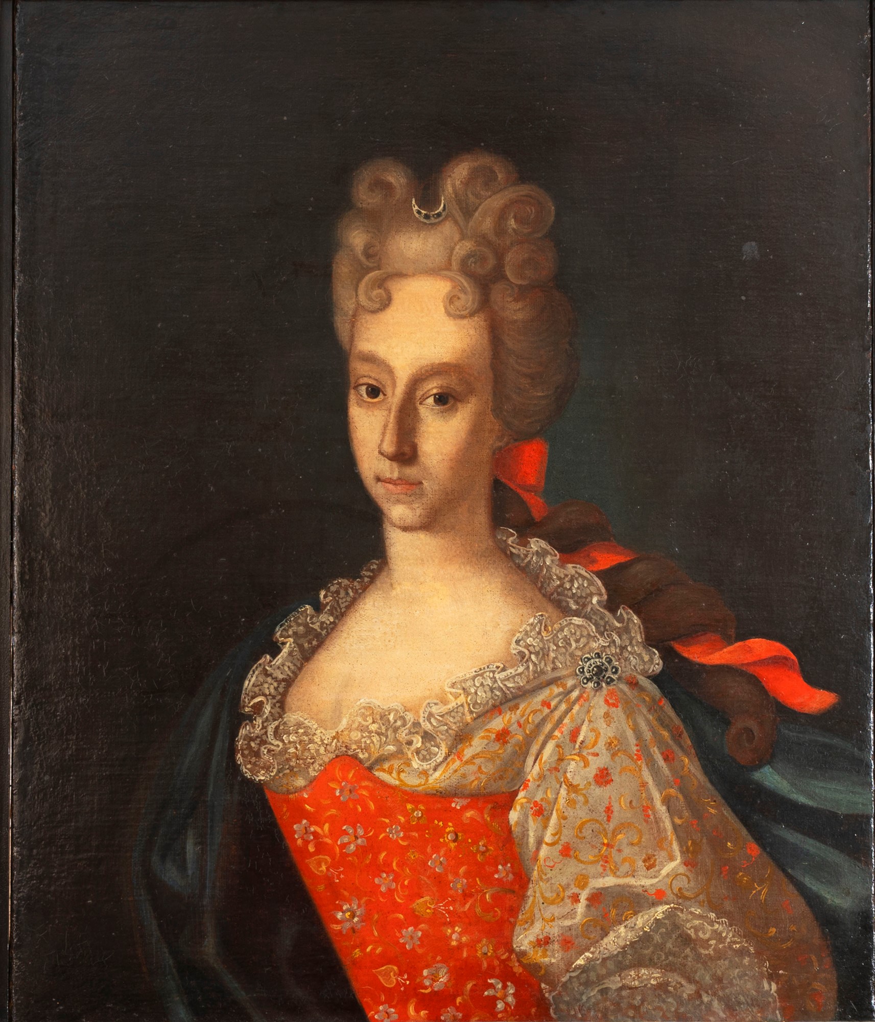 School of Northern Italy, XVIII century - Half-length portrait of a gentlewoman with a red bow