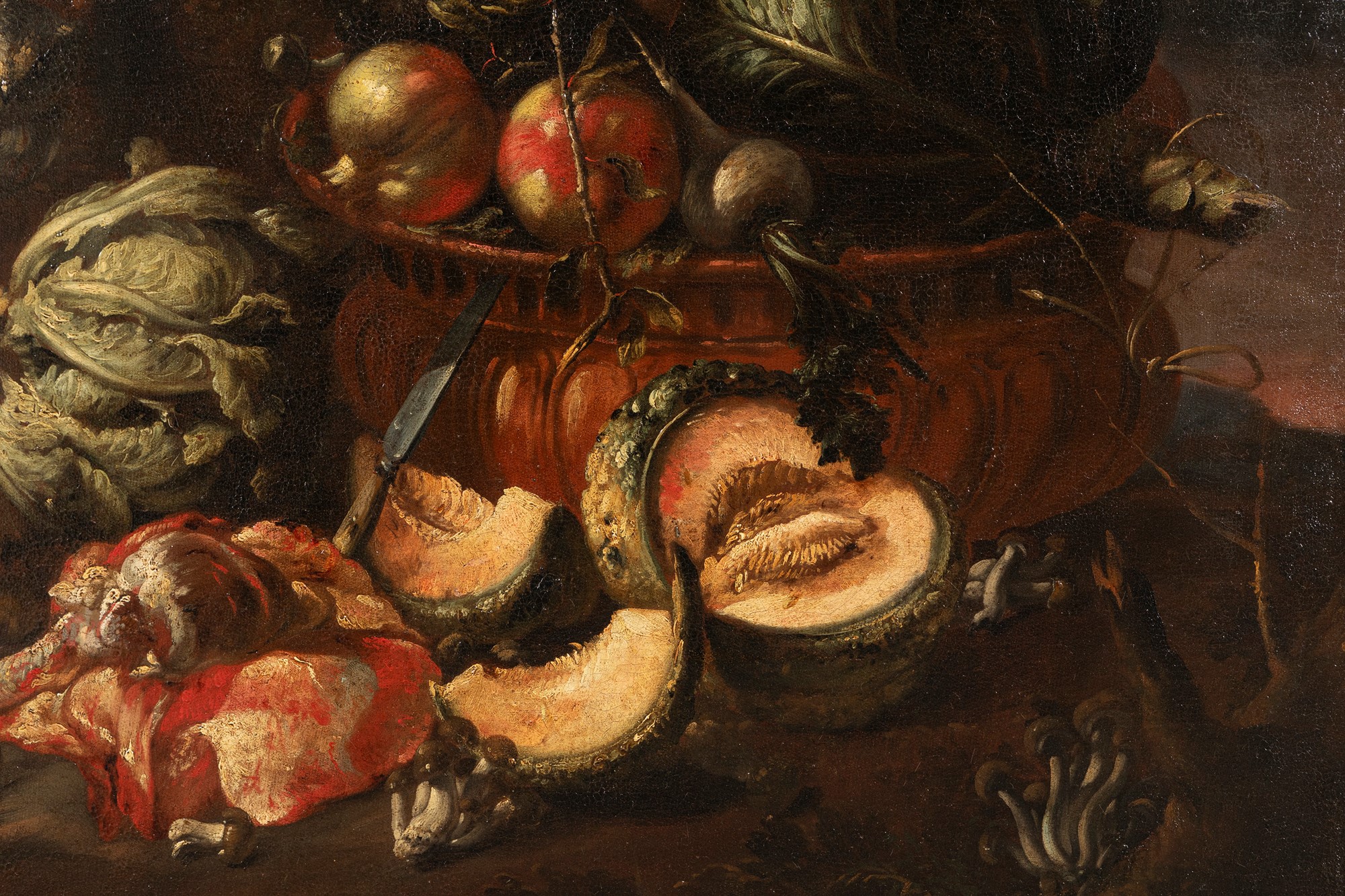 Felice Boselli (Piacenza 1650-Parma 1732) - Entrails, vegetables and fruits with a owl - Image 3 of 7