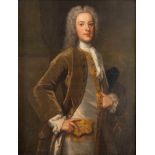 English School, XVIII Century - Three-quarter length portrait of a gentleman in a brown tailcoat