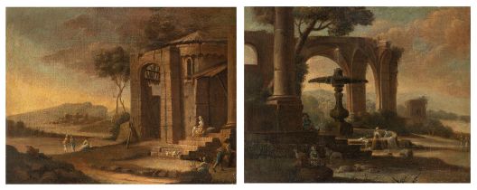 Italian school, eighteenth century - Two architectural caprices with figures