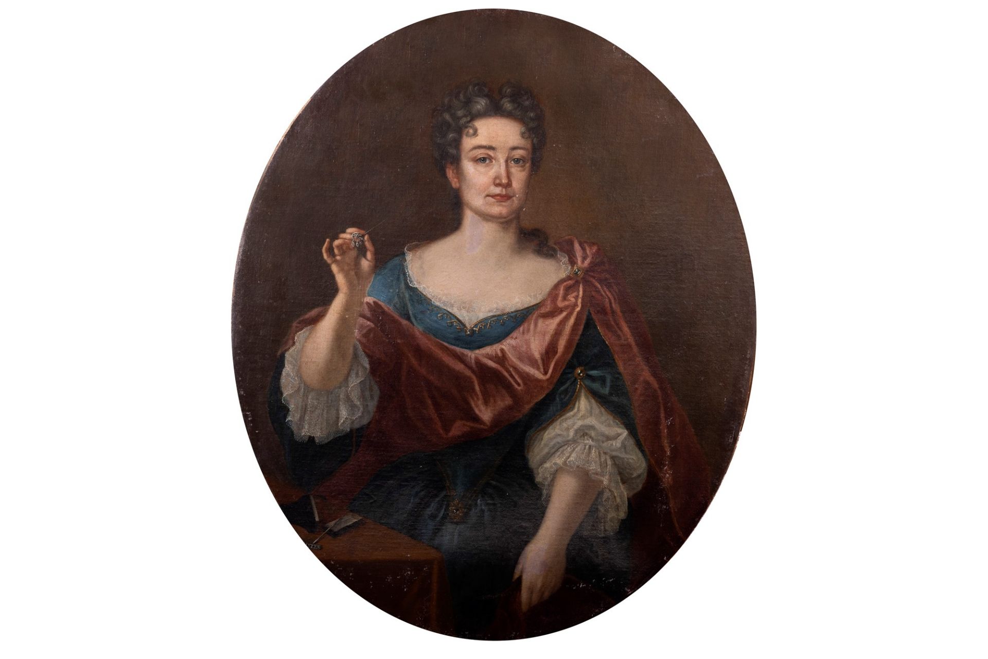 School of Northern Italy, XVIII century - Half-length portrait of a gentlewoman with brooch in hand; - Image 2 of 5