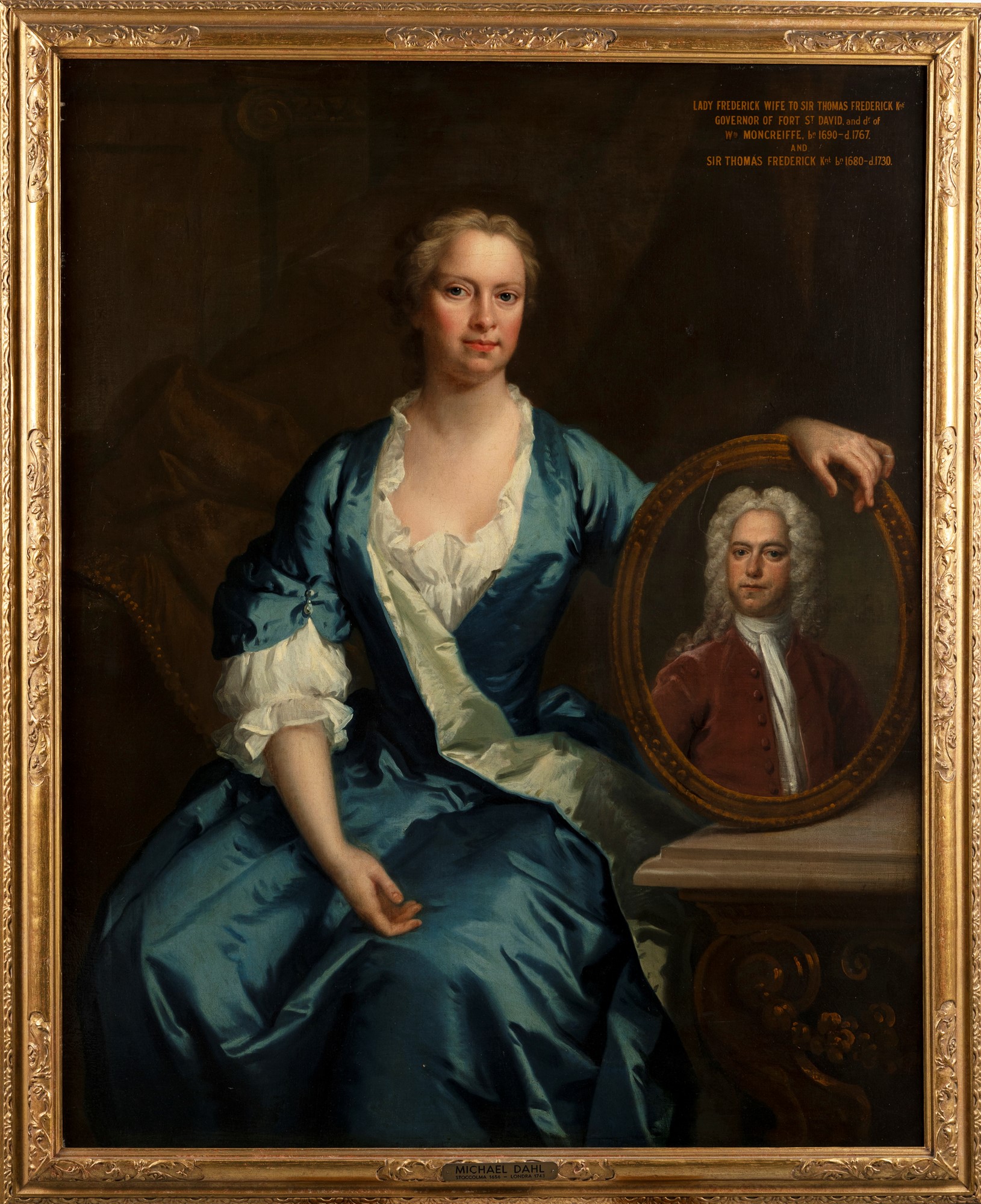 English School, XVIII Century - Portrait of Lady Frederick with painting of her husband, Sir Thomas