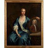 English School, XVIII Century - Portrait of Lady Frederick with painting of her husband, Sir Thomas