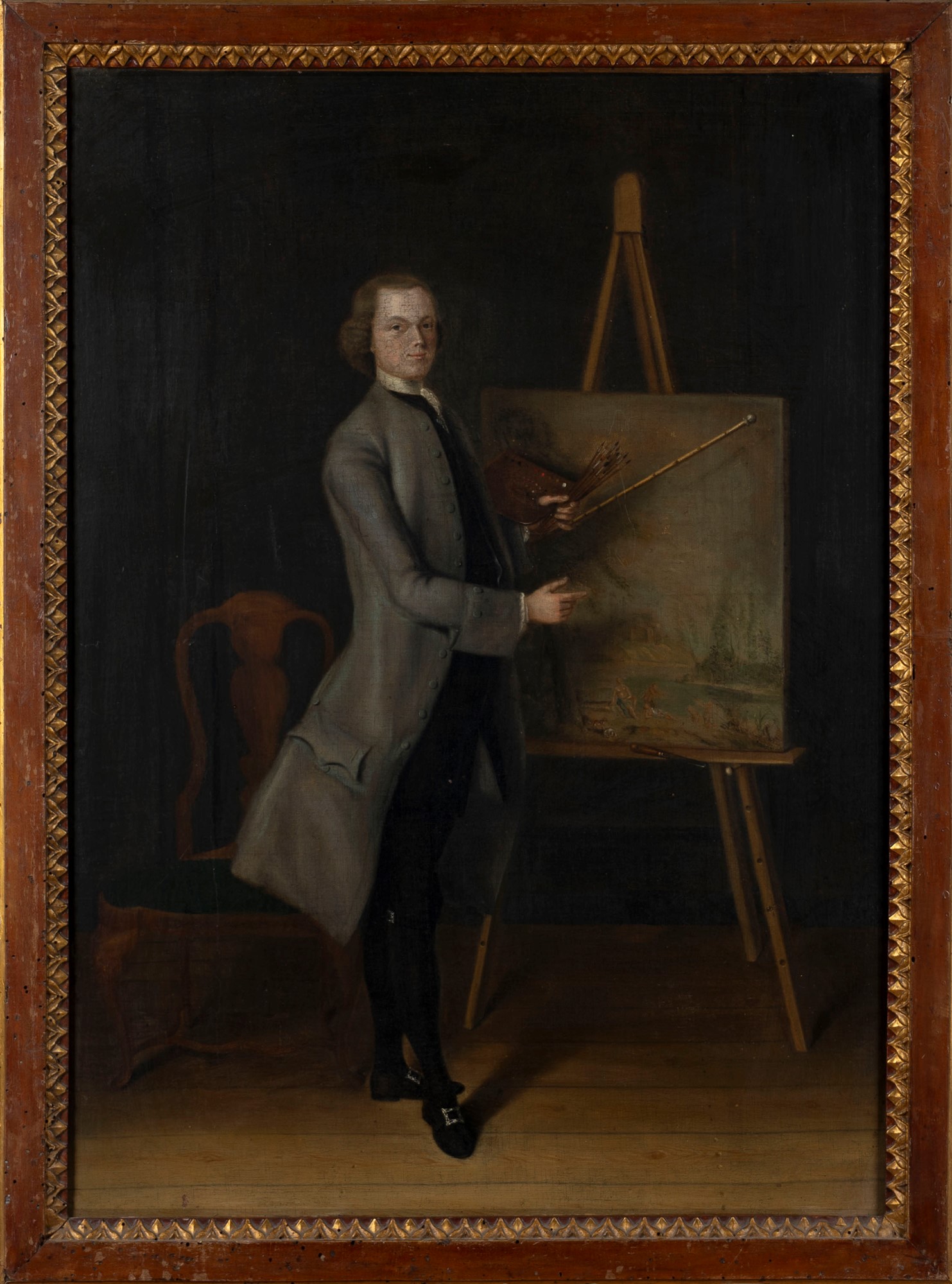 English School, XVIII Century - Portrait of an artist at the easel - Image 2 of 3
