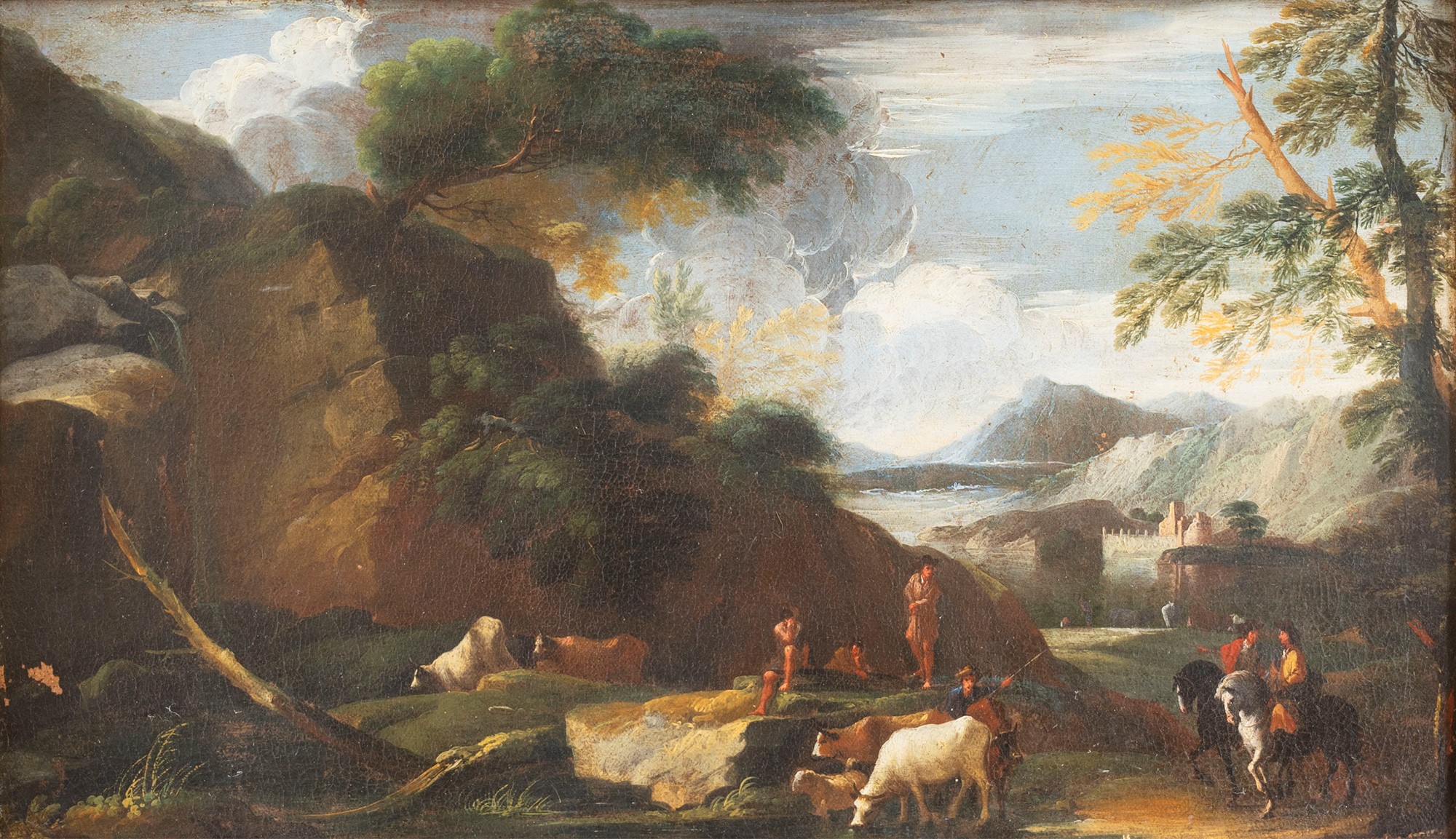 Neapolitan school, XVII century - Two river landscapes with rocky mountains - Image 2 of 7