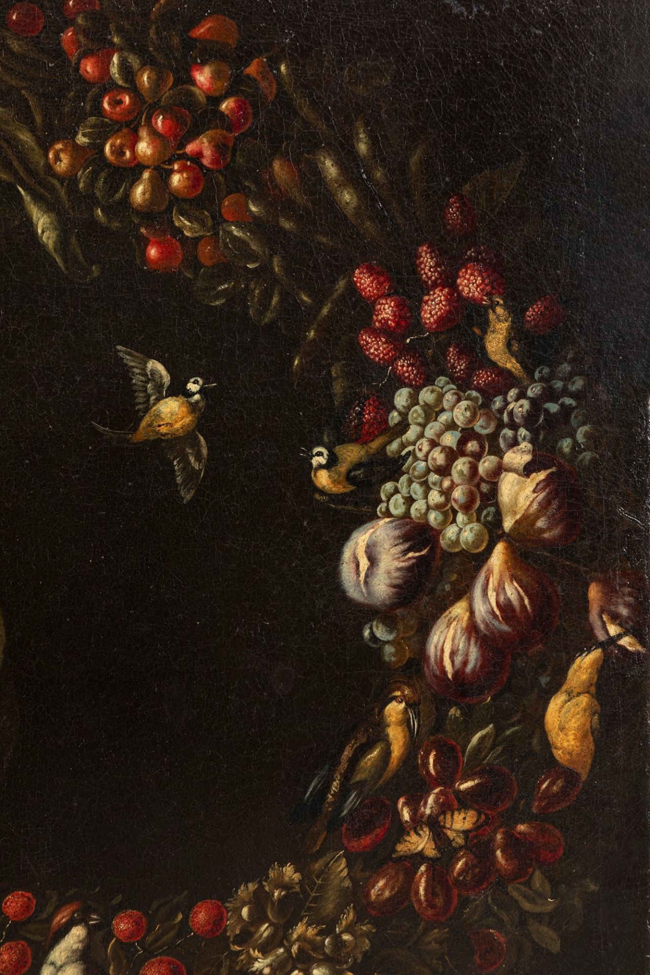 Neapolitan school, XVII century - Garland of fruit and vegetables with white peacock and other birds - Image 5 of 7