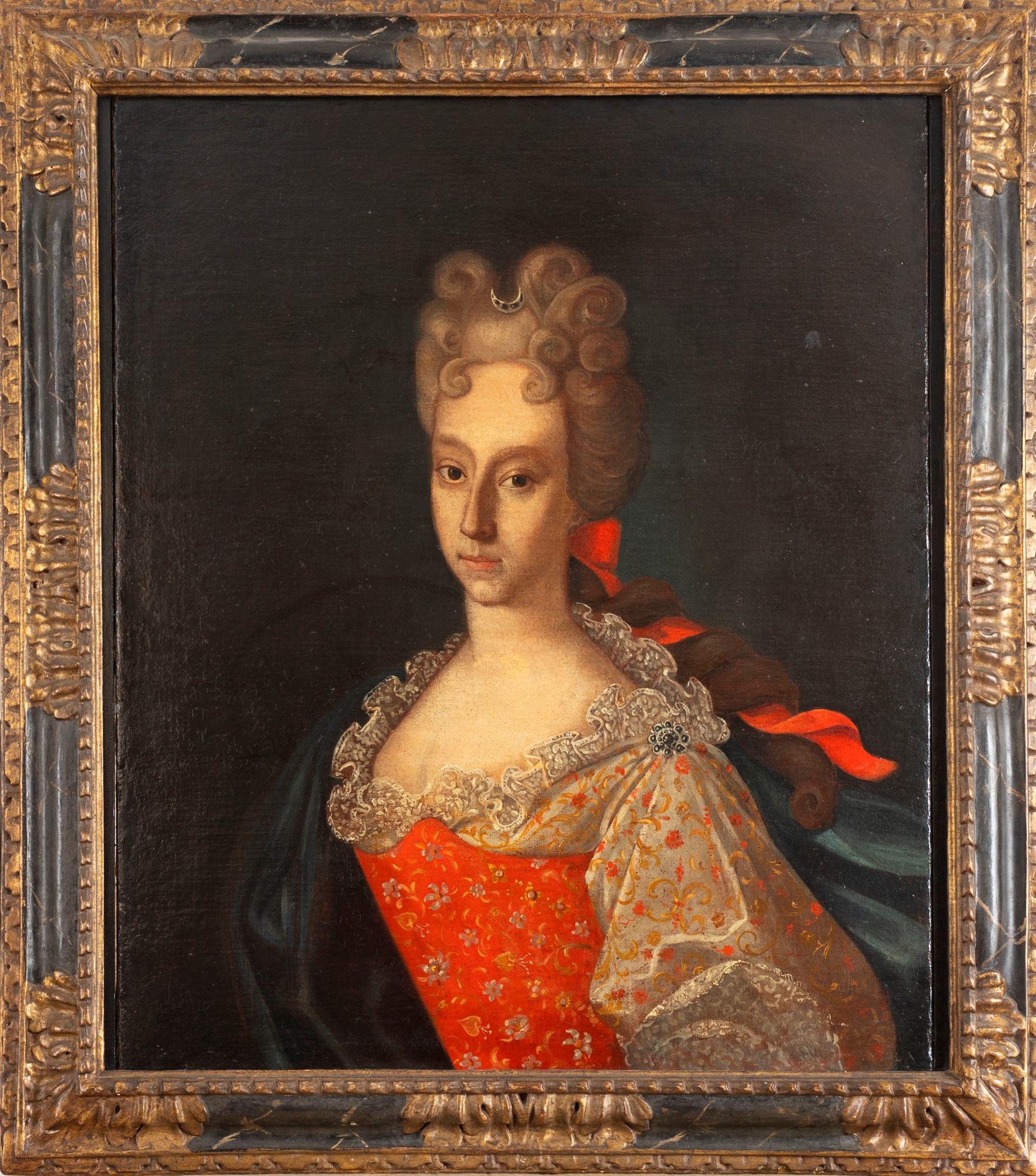 School of Northern Italy, XVIII century - Half-length portrait of a gentlewoman with a red bow - Image 2 of 3