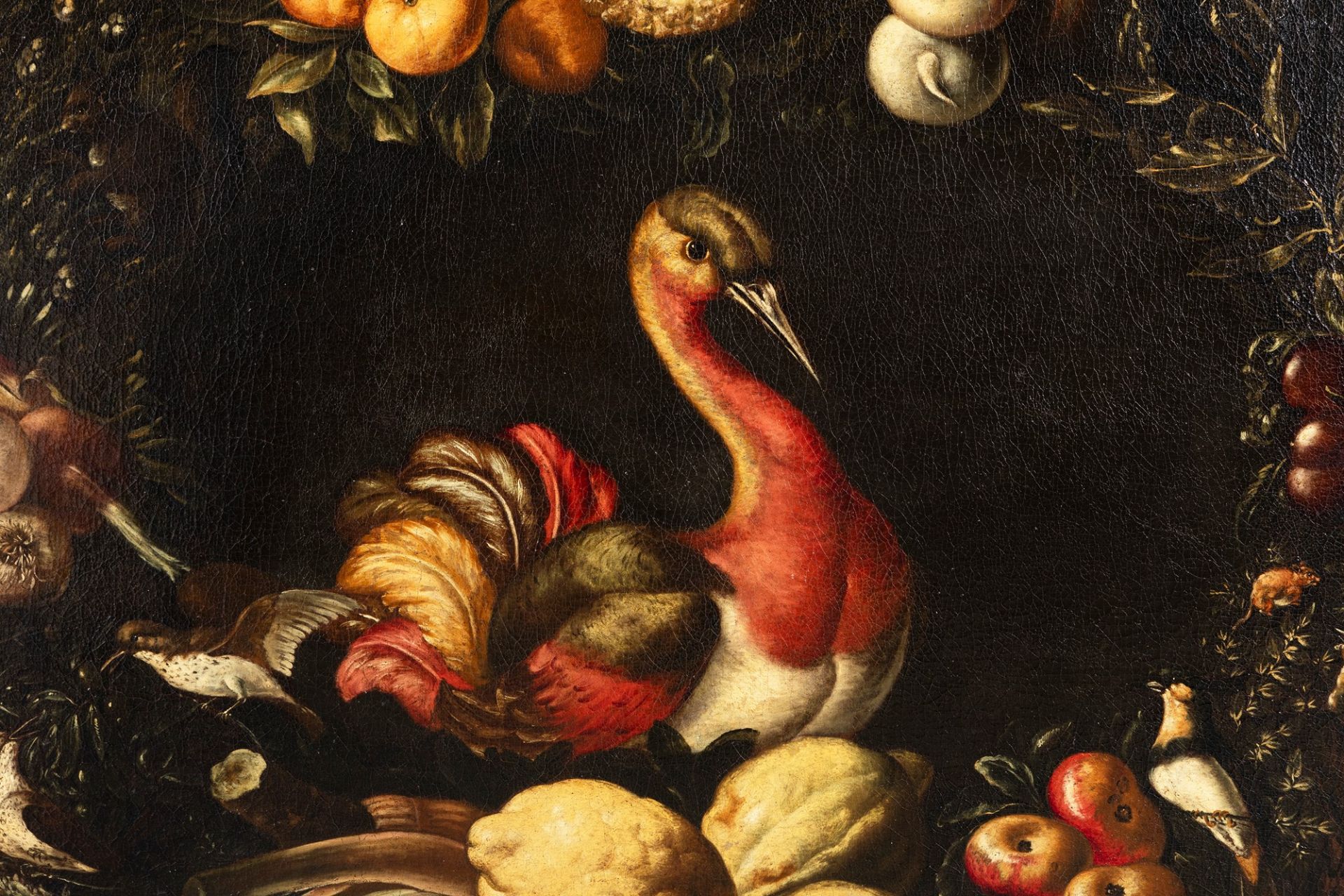 Neapolitan school, XVII century - Garland of fruit and vegetables with birds - Image 3 of 7