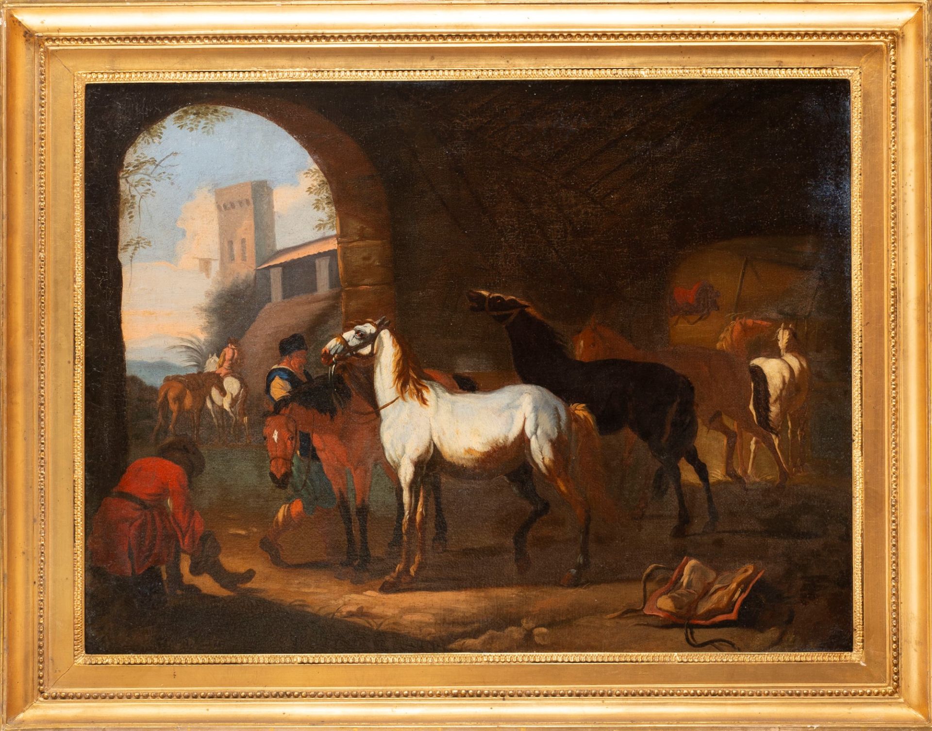 Flemish painter active in Italy, seventeenth century - Horses at rest with grooms - Bild 2 aus 3