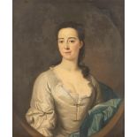English School, XVIII Century - Half-length portrait of a gentlewoman in a white silk dress