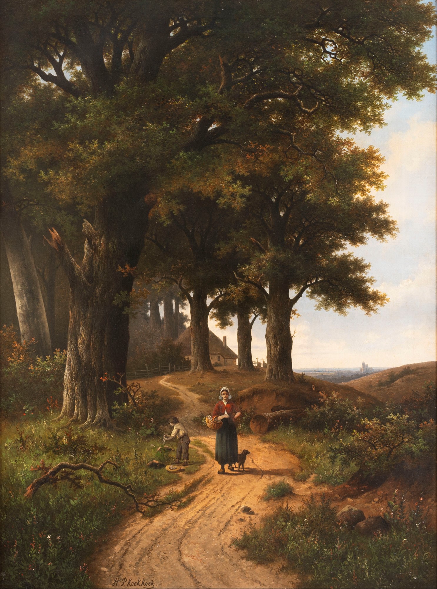 Hendrick Pieter Koekkoek (Paesi Bassi 1843-1890) - Landscape with peasant woman on a path in the wo