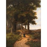 Hendrick Pieter Koekkoek (Paesi Bassi 1843-1890) - Landscape with peasant woman on a path in the wo