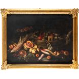 Lombard School, XVII century - Still life with pumpkin, cabbage, turnips, pears and pomegranates