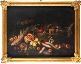 Lombard School, XVII century - Still life with pumpkin, cabbage, turnips, pears and pomegranates