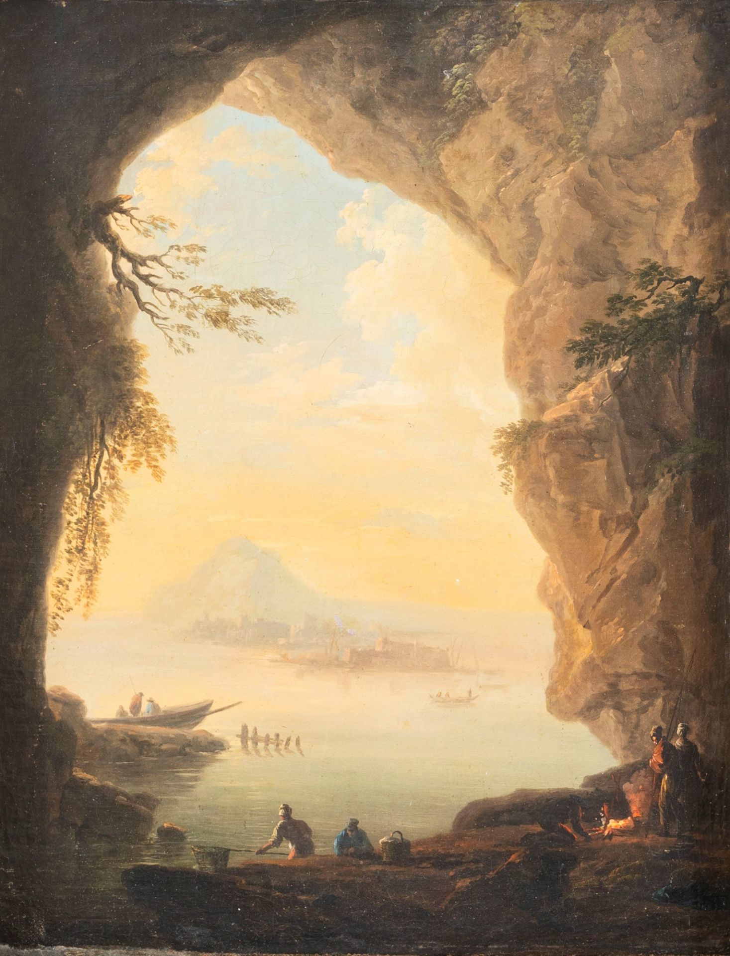 Neapolitan school, eighteenth century - Coastal cave with fishermen