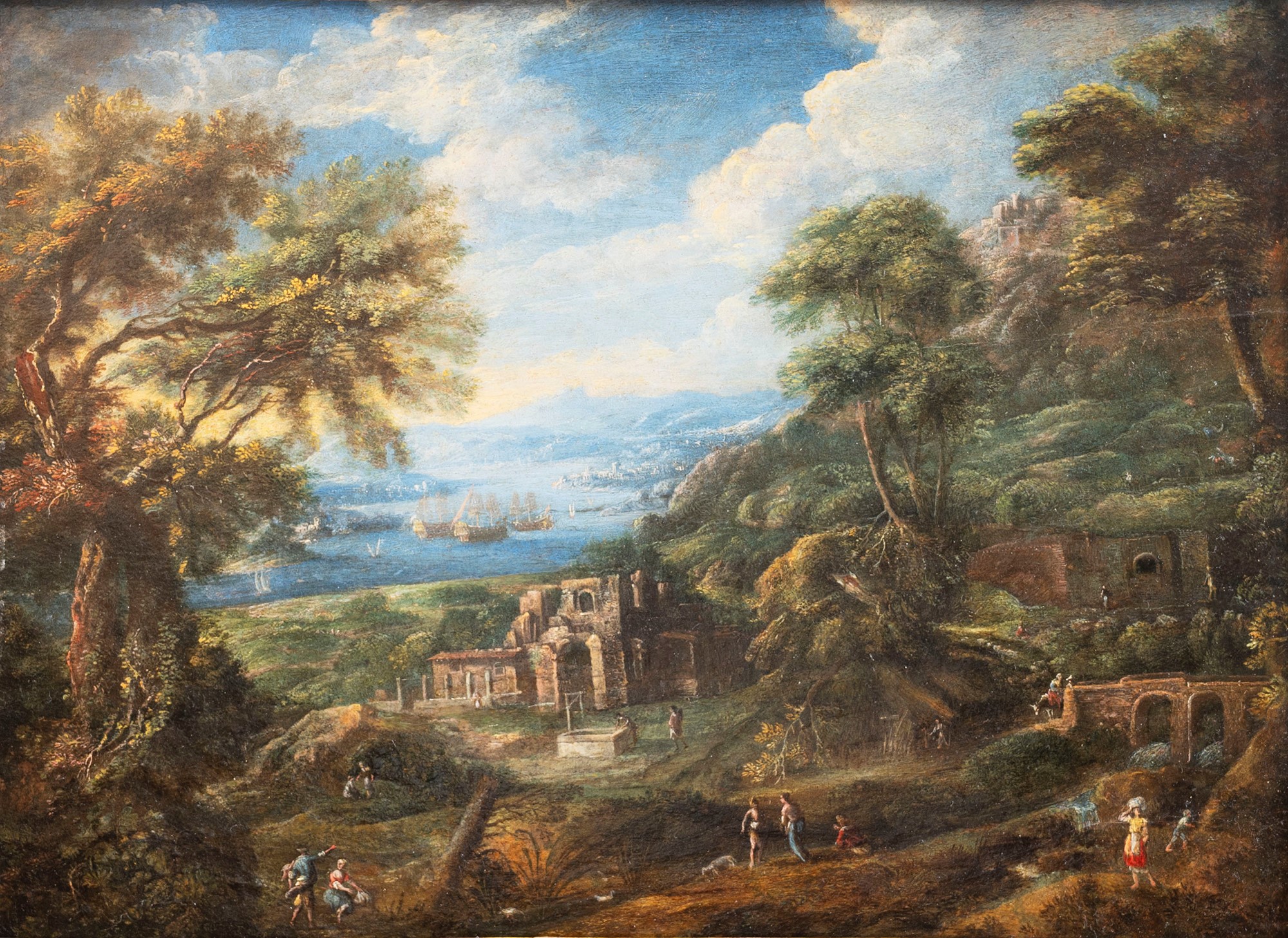 German School, XVII Century - Landscape with farmhouse and river in the distance