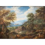 German School, XVII Century - Landscape with farmhouse and river in the distance