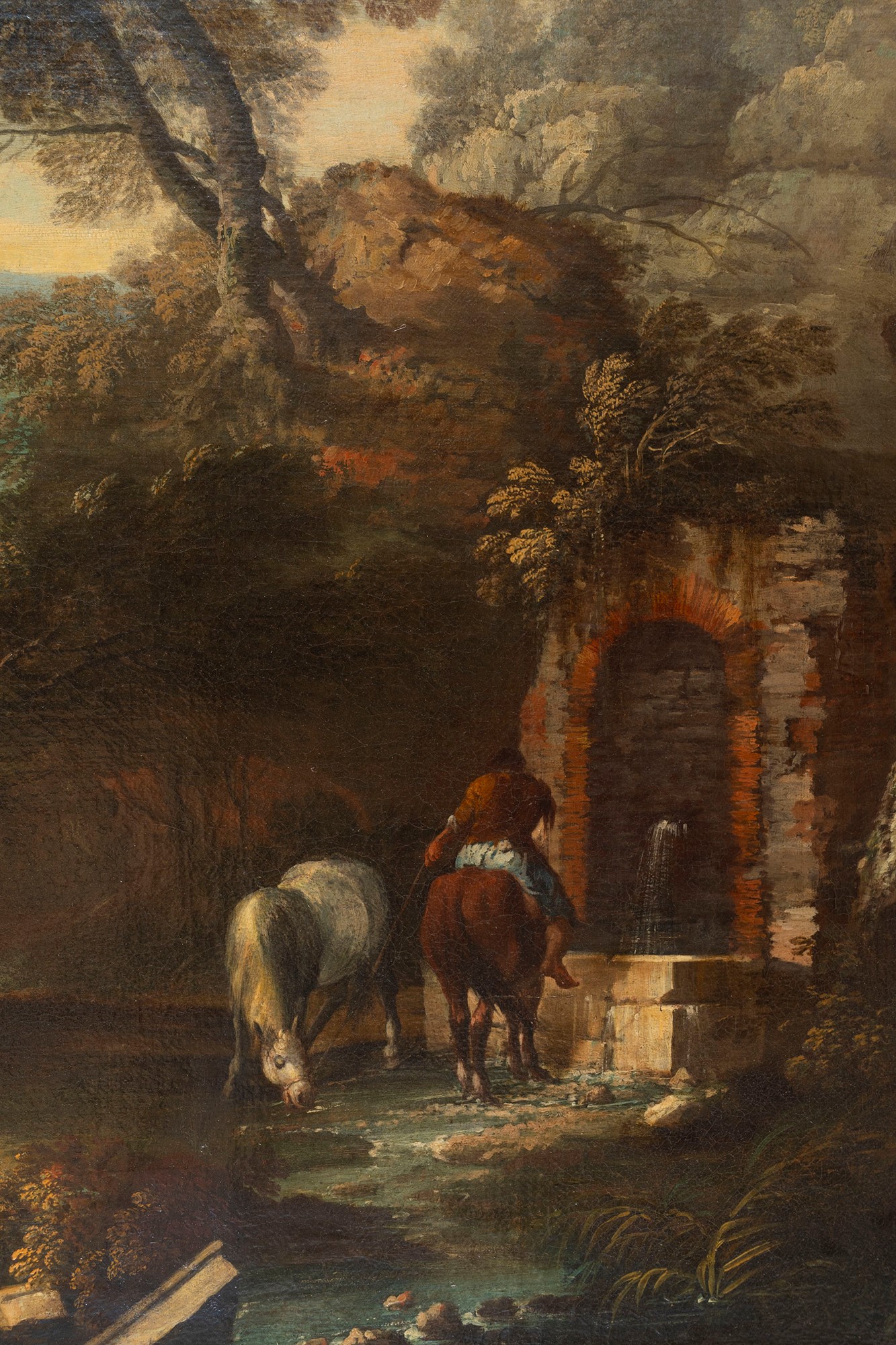 Attributed to Frederik de Moucheron (Emden 1633 – Amsterdam 1686) - Wooded landscape with wayfarers - Image 4 of 5