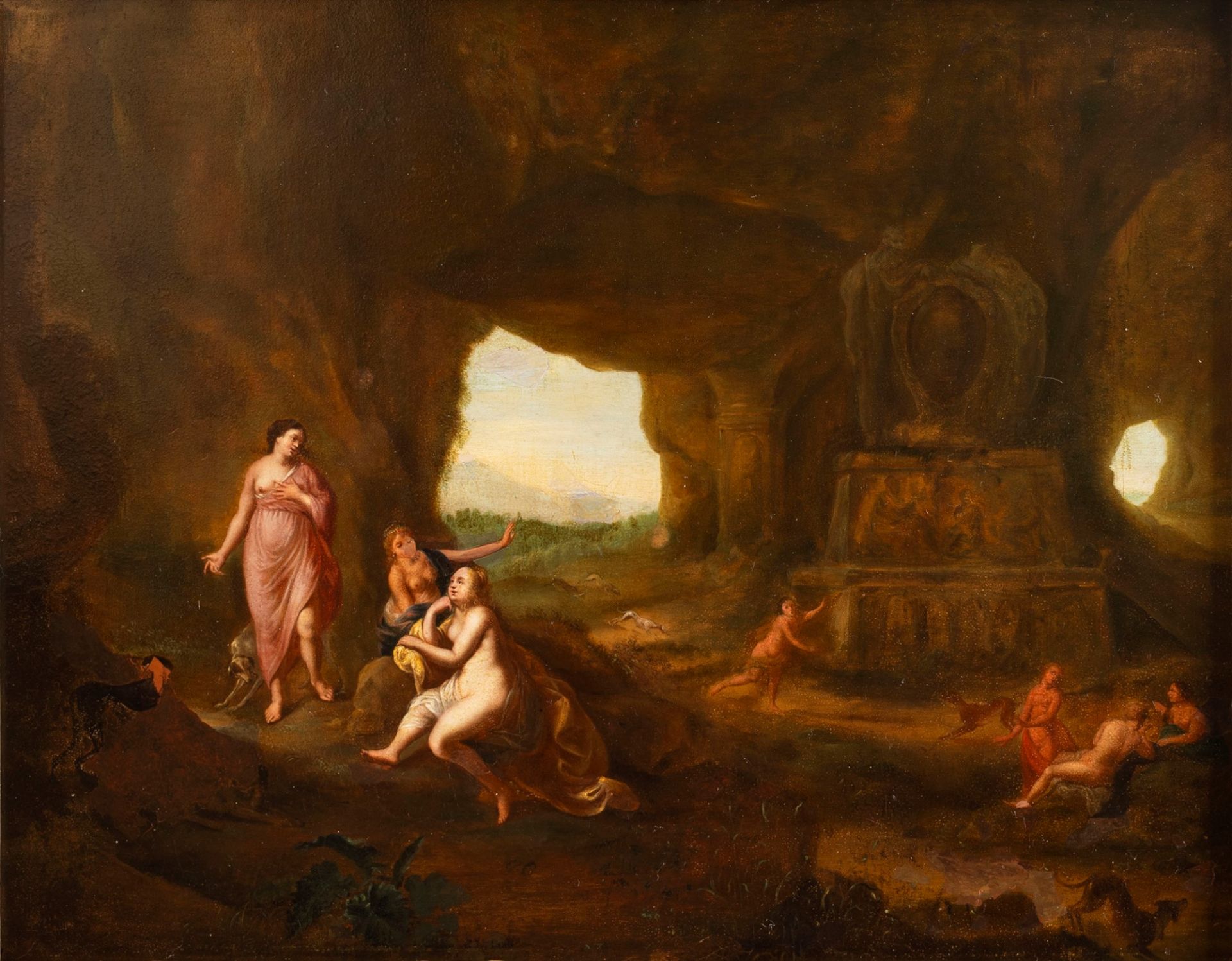 Abraham van Cuylenborch (Utrecht 1620-1658) - Diana and Actaeon at a cave with classical ruins