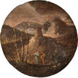 Roman School, XVII century - Landscape with two figures