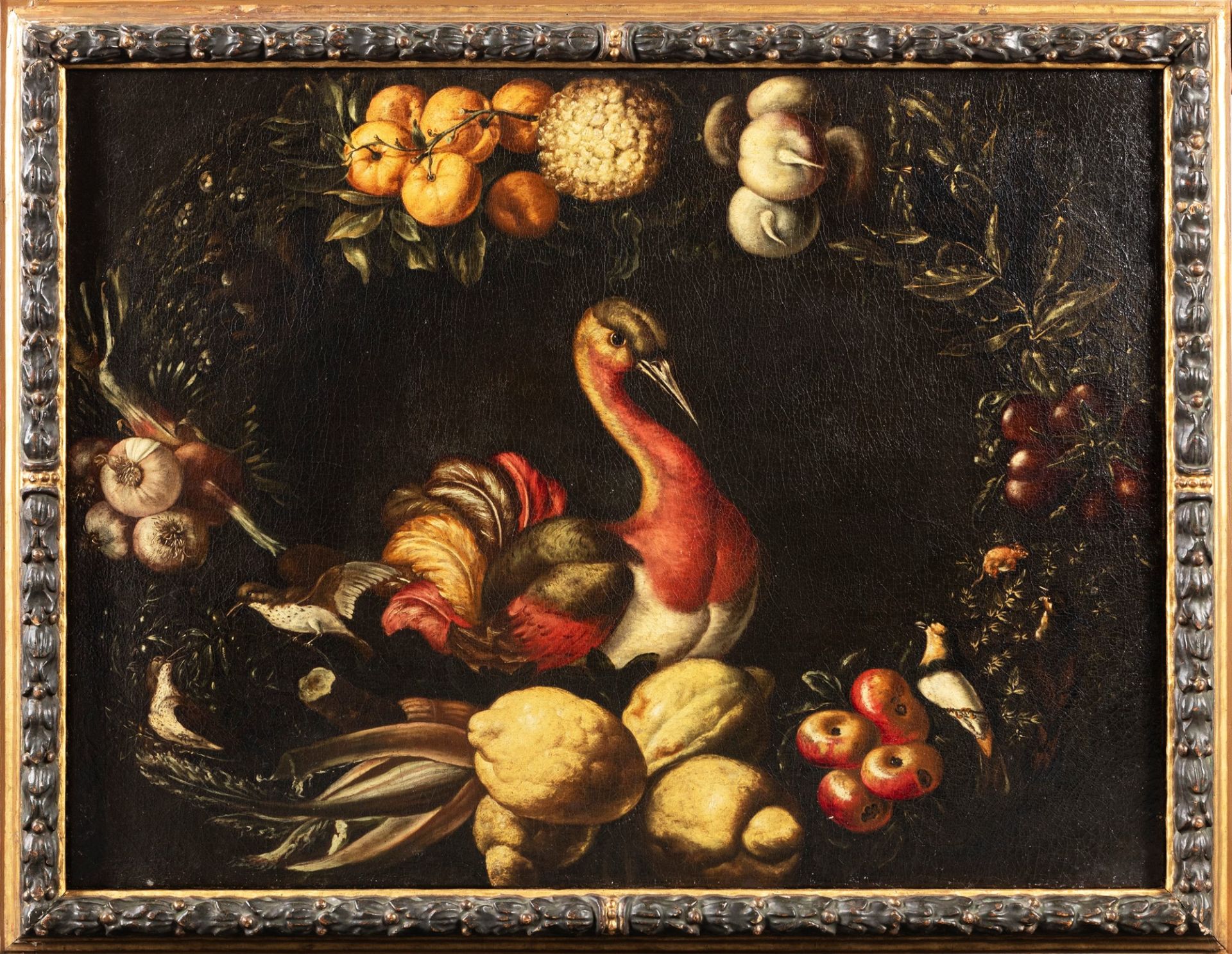Neapolitan school, XVII century - Garland of fruit and vegetables with birds - Image 2 of 7