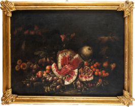 Lombard School, XVII century - Still life with watermelon, apricots, plums and figs