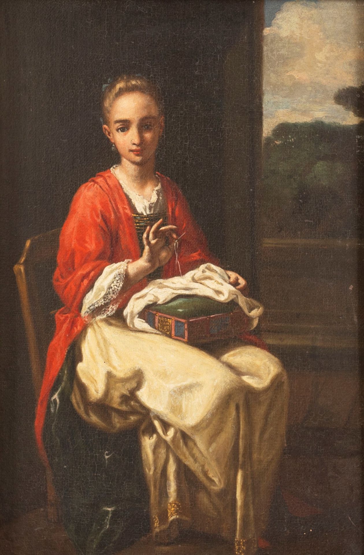 Antonio Mercurio Amorosi (Comunanza 1660-Roma 1738) - Young woman sewing