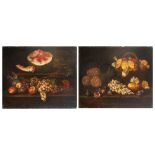 School of Central Italy, XVII century - Apples, grapes and watermelon on a table; Mushrooms, grapes