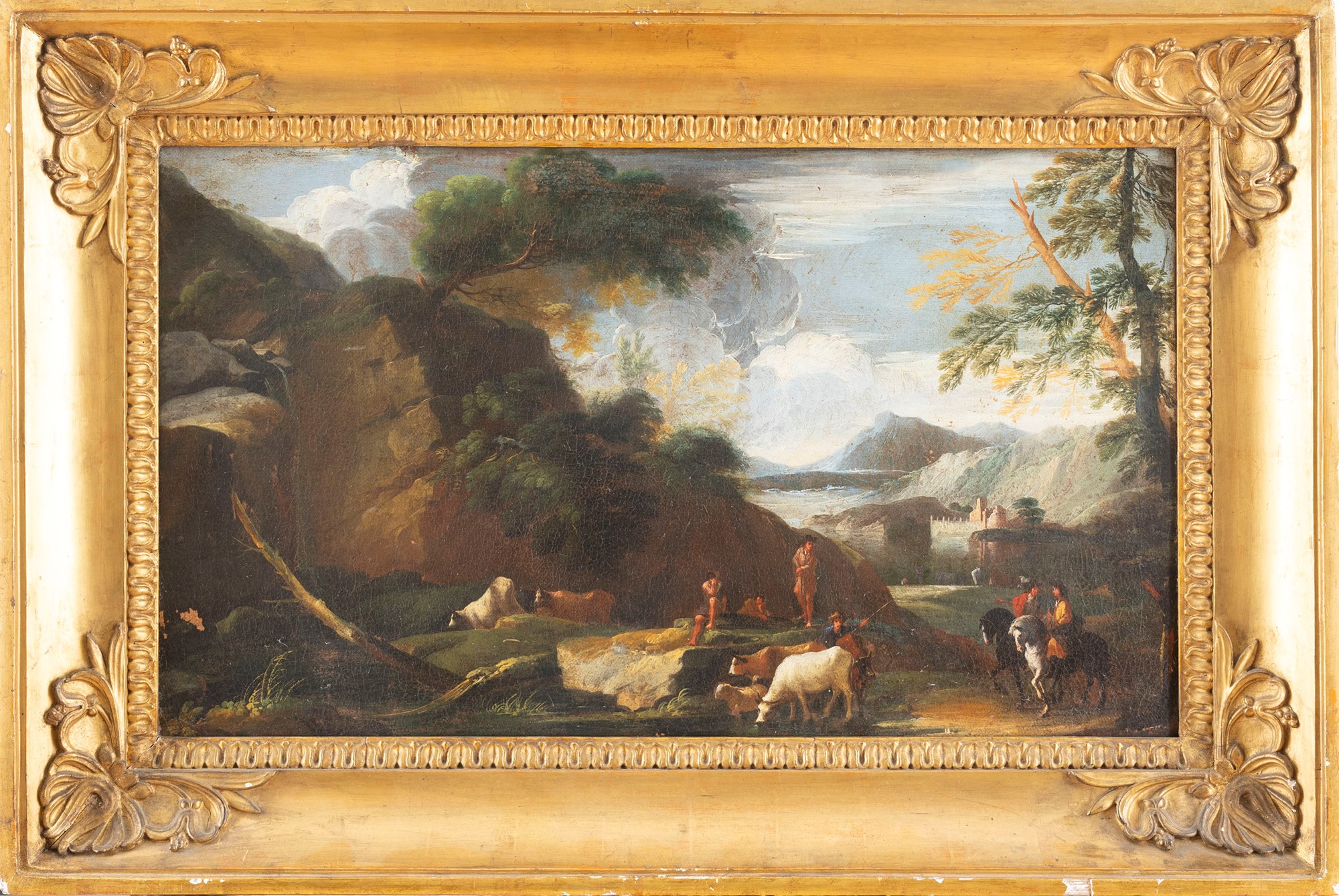 Neapolitan school, XVII century - Two river landscapes with rocky mountains - Image 3 of 7