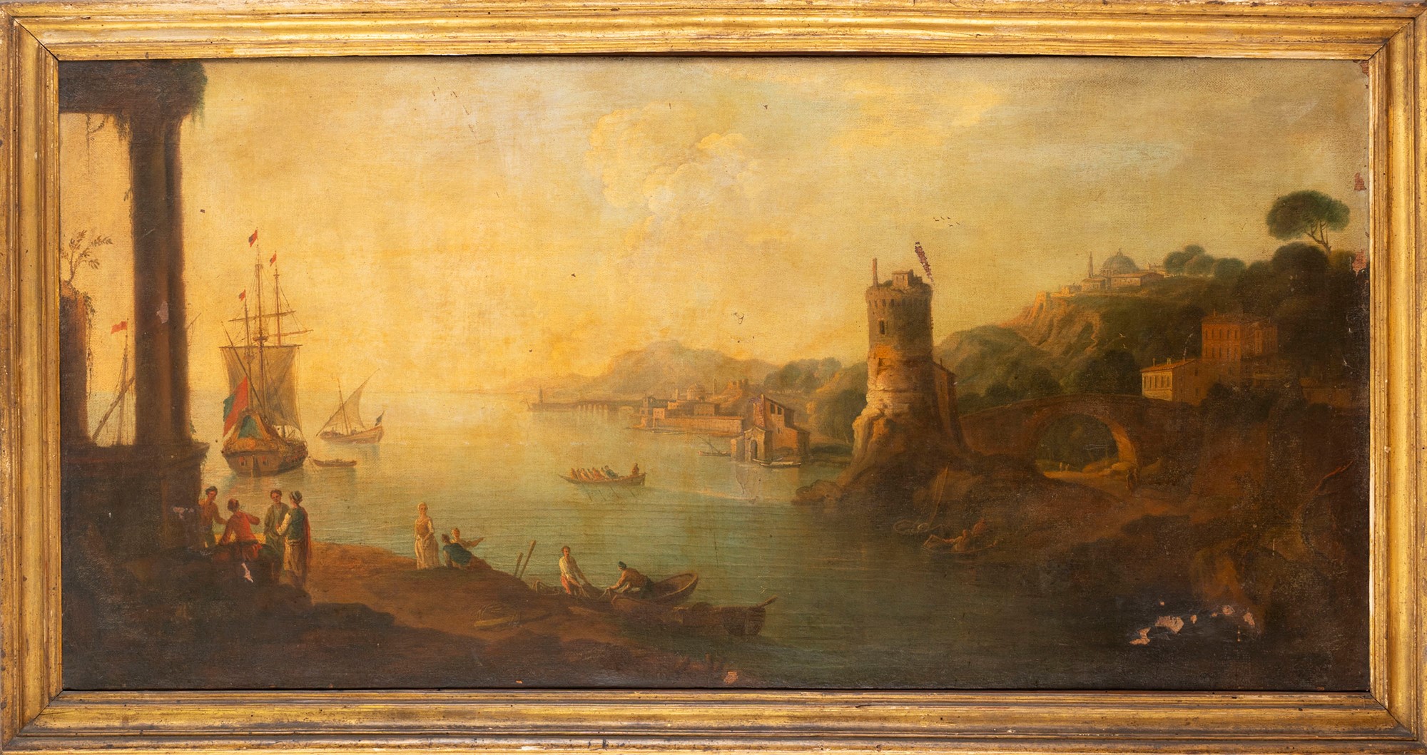 French painter active in Italy, eighteenth century - Coastal view with architectural capriccio and b - Image 2 of 3