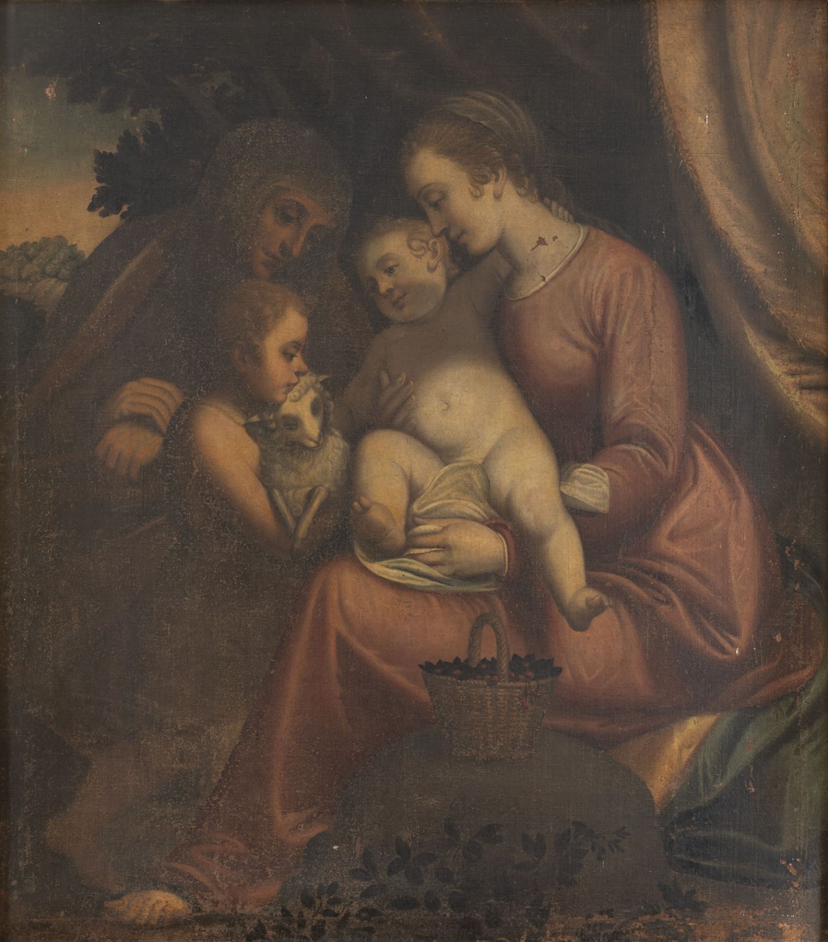 Genoese School, XVI century - Madonna with Child, Saint John and Saint Anne