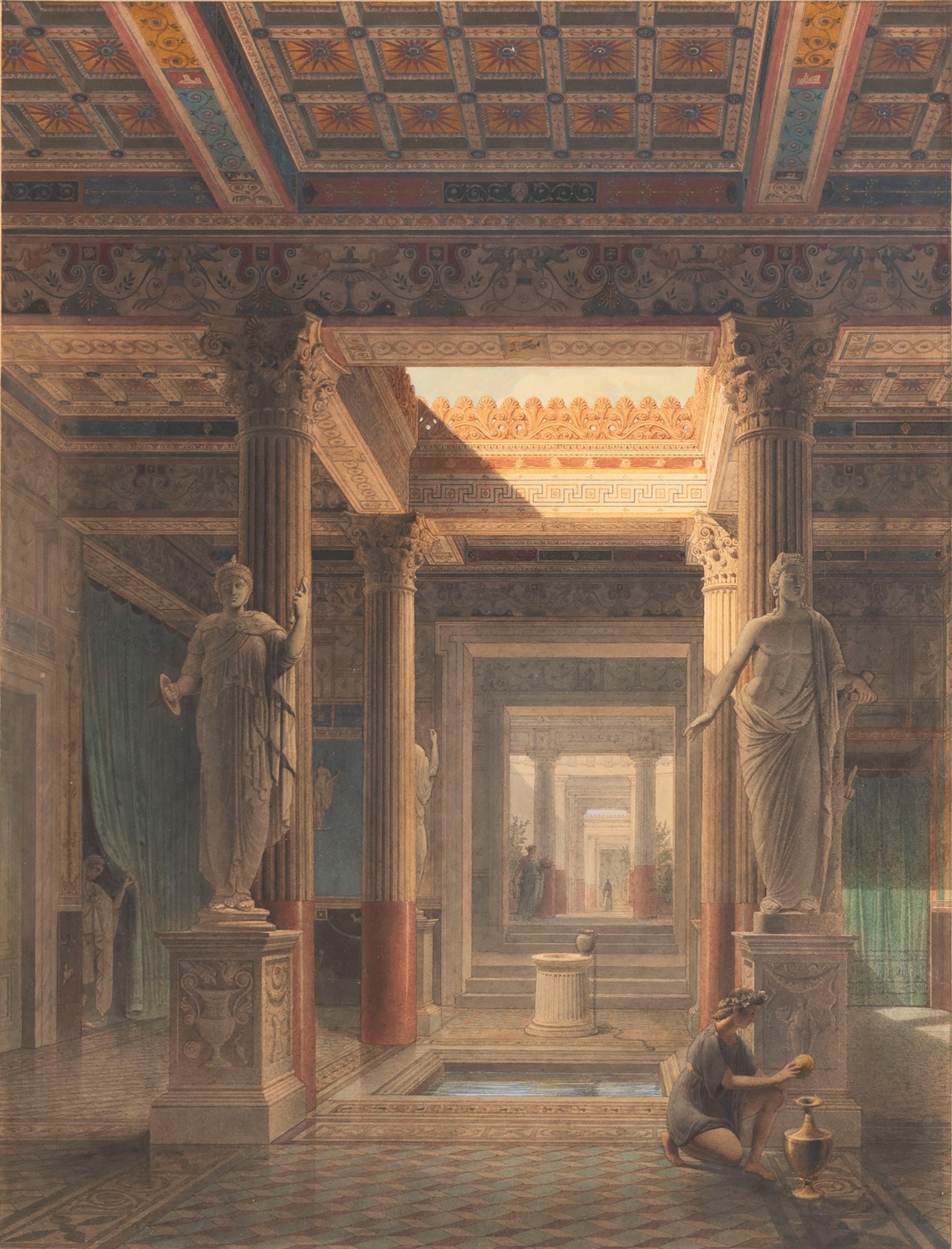 Jules-Frédéric Bouchet (Parigi 1799-1860) - Atrium of the house of the tragic poet in Pompeii