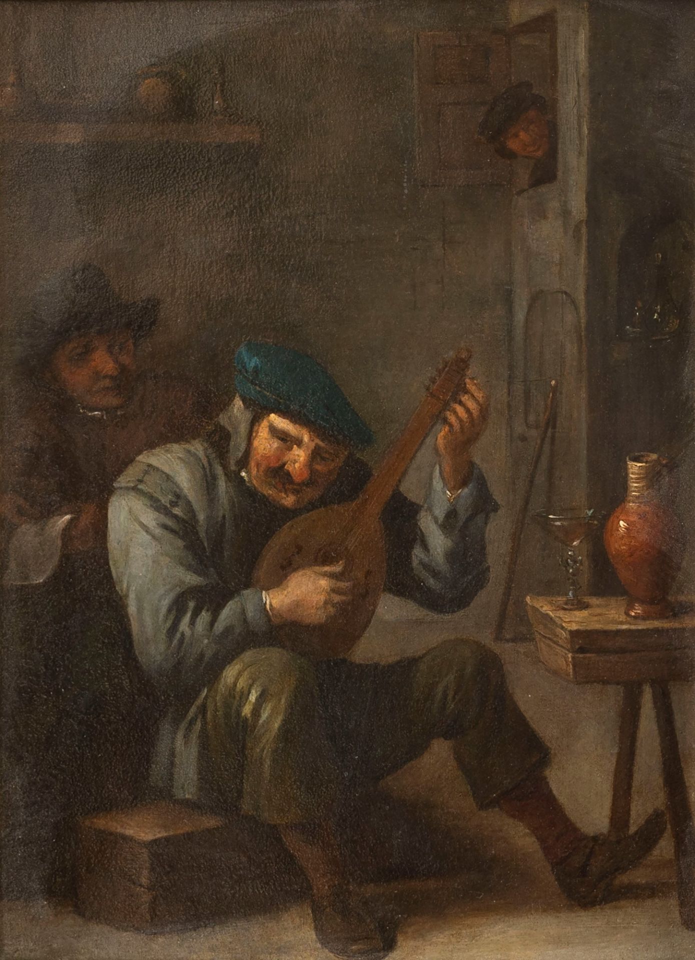 Follower of Adriaen Van Ostade - Interior scene with lute player