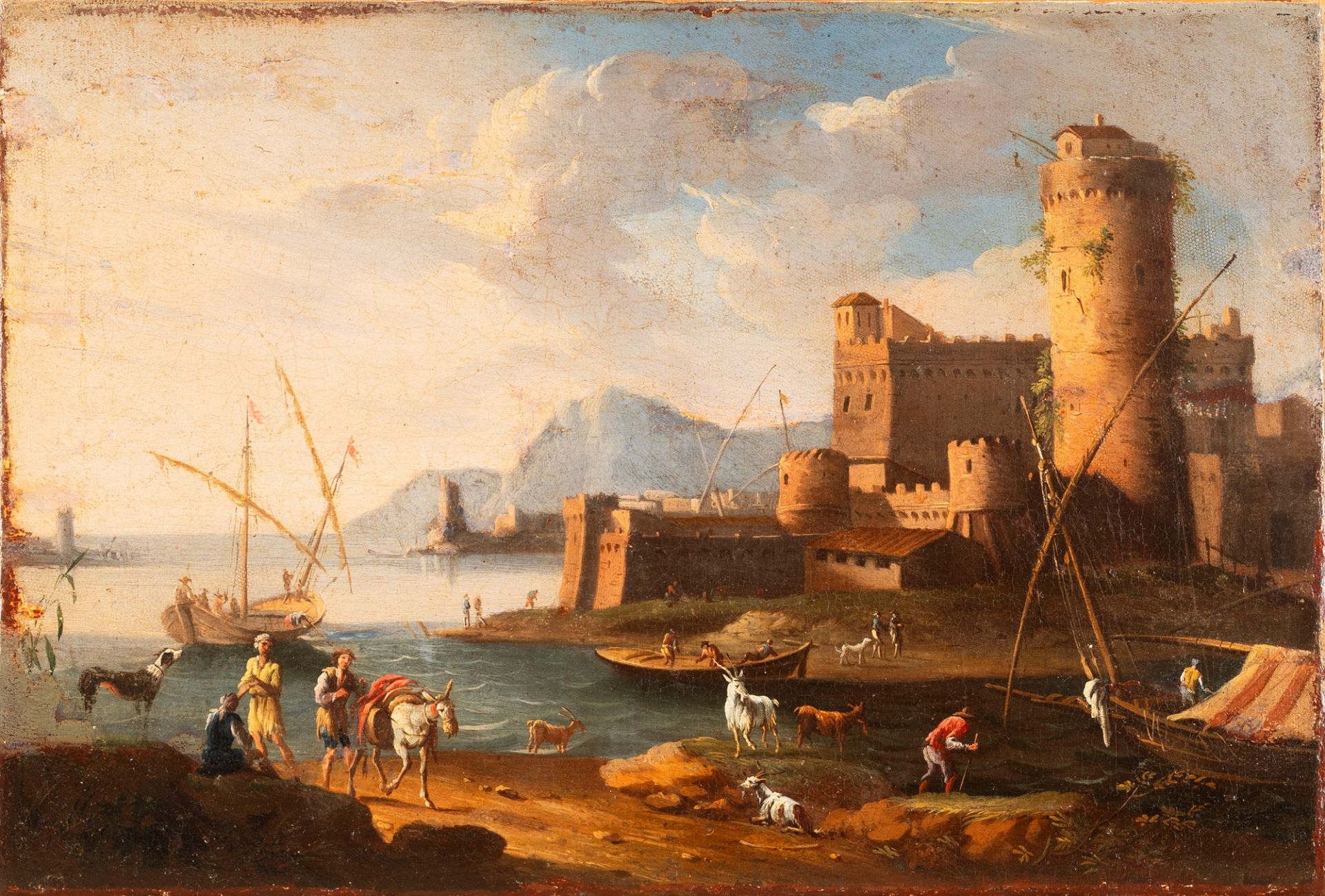 Flemish painter active in Italy, early eighteenth century - Coastal landscape with figures
