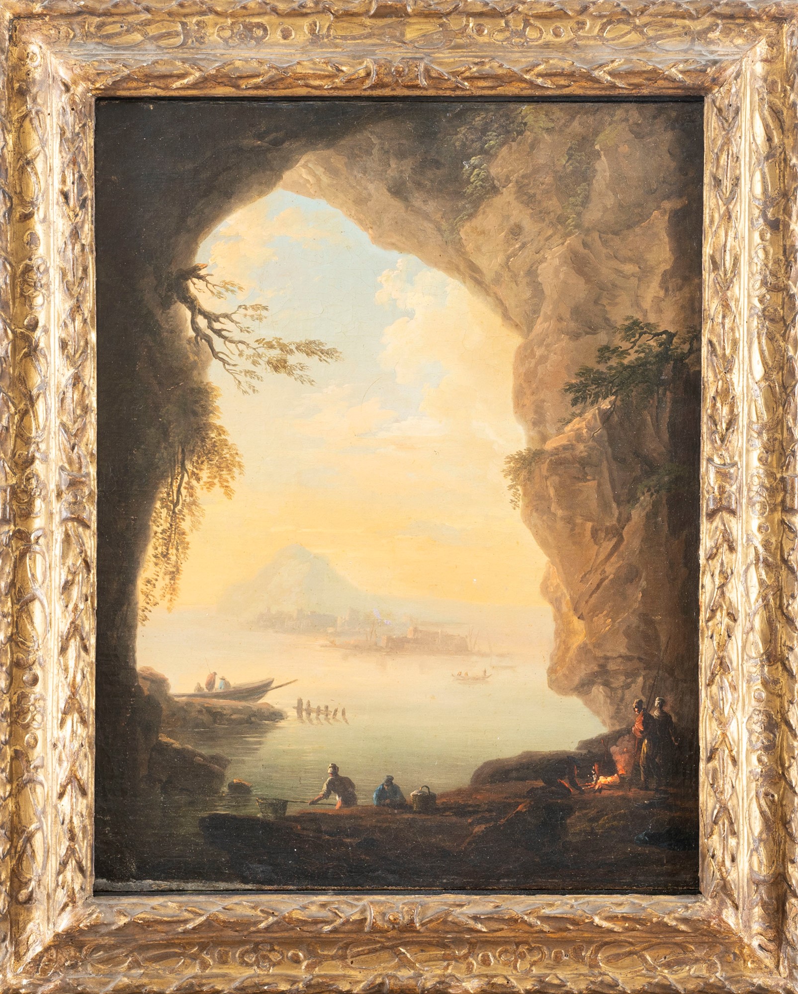 Neapolitan school, eighteenth century - Coastal cave with fishermen - Image 2 of 3