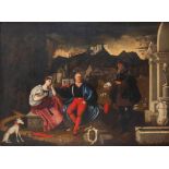 Venetian school, end of the sixteenth century - Allegorical scene with pilgrim admonishing two lover