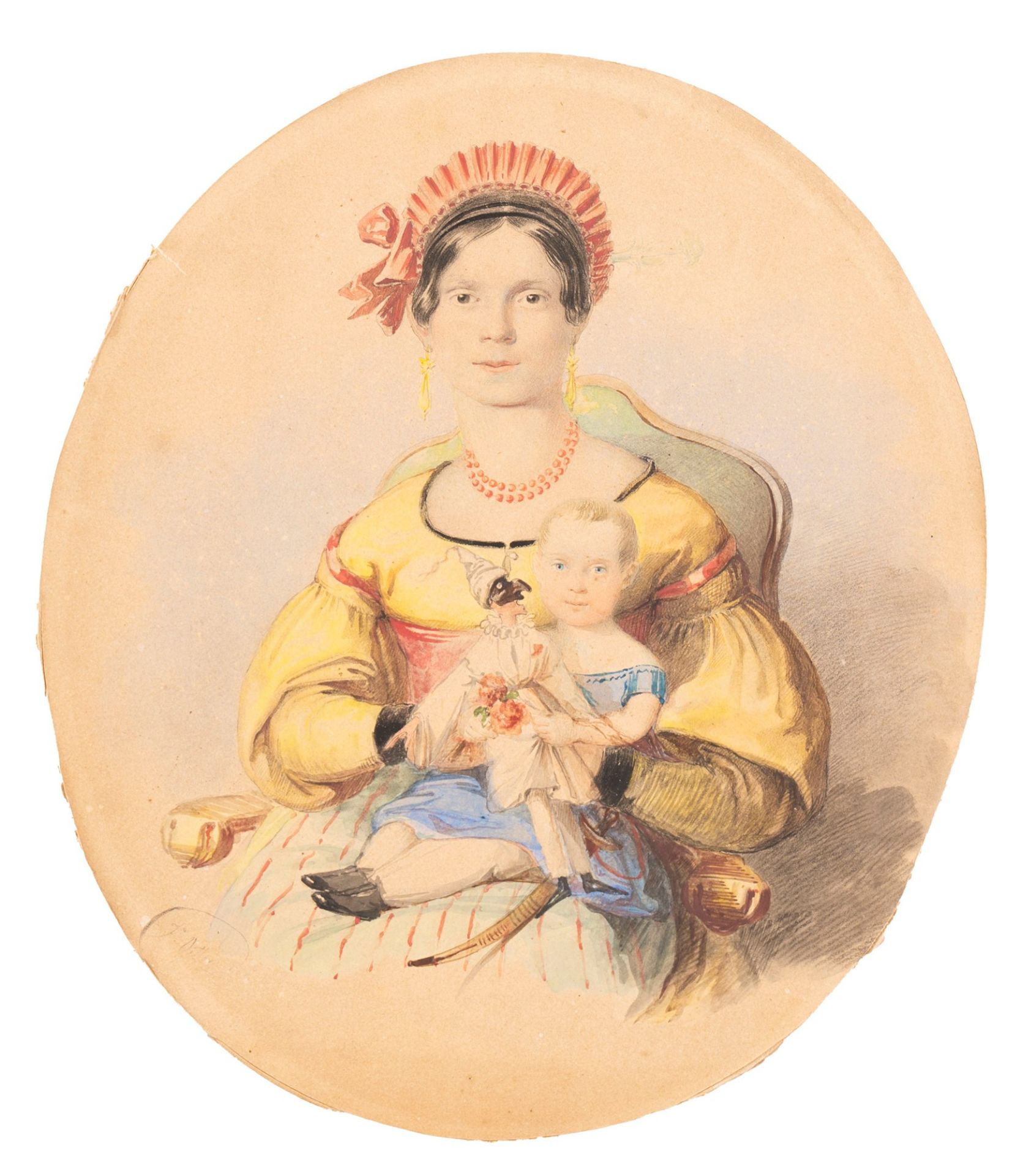 Italian School, XIX Century - Portrait of young mother with her baby